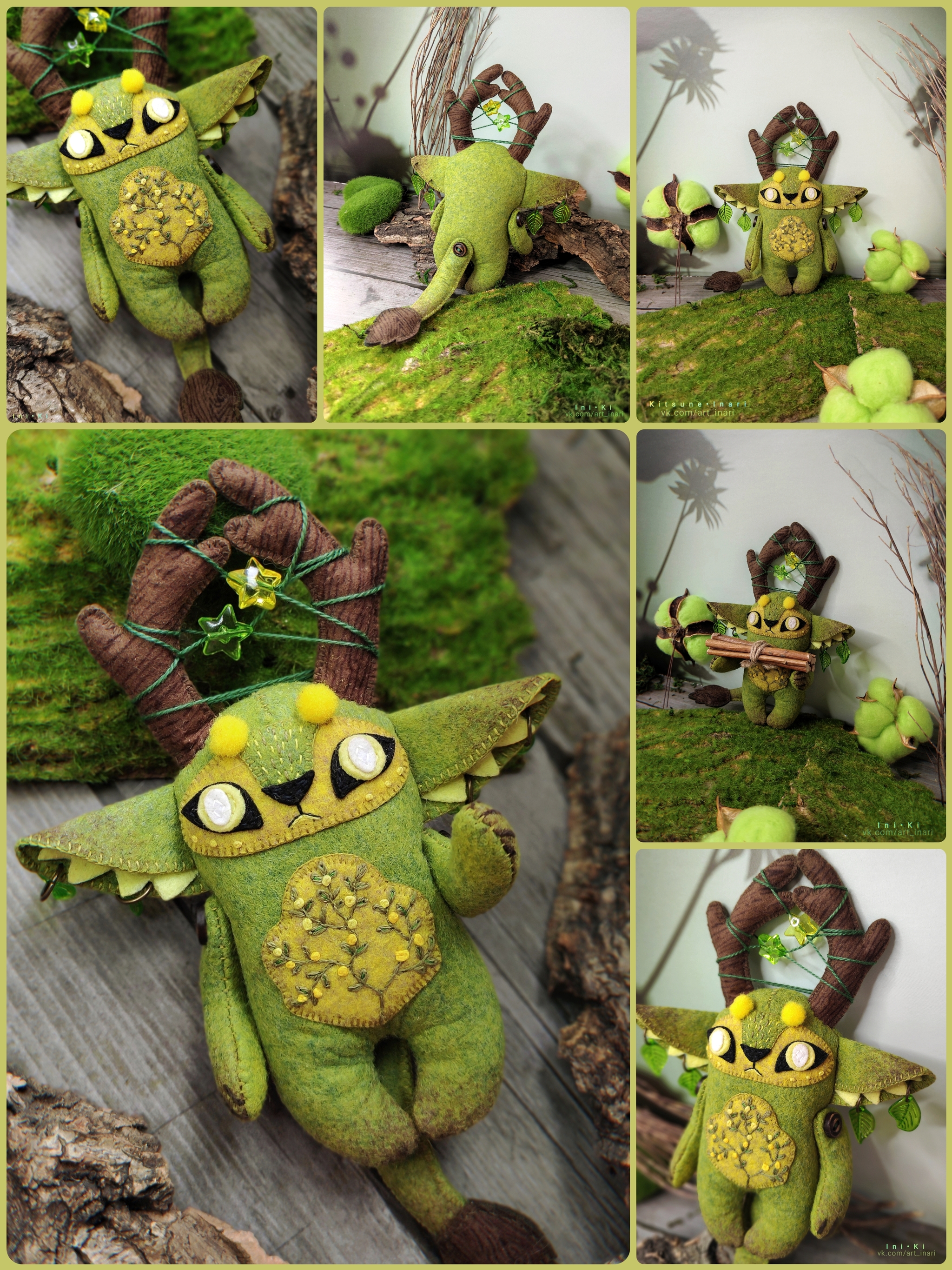 Mokhrushka. Felt toy - My, Creation, Creative, Handmade, Needlework without process, Needlework, With your own hands, Crafts, Felt, Sewing, Toys, Author's toy, Soft toy, I share, Green, Hobby, Forest spirit, Forest, Horns