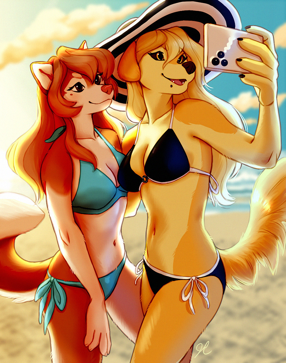 Selfie at sunset - Furry, Anthro, Thelupinprincess, Furry dog, Beach, Bikini, Selfie