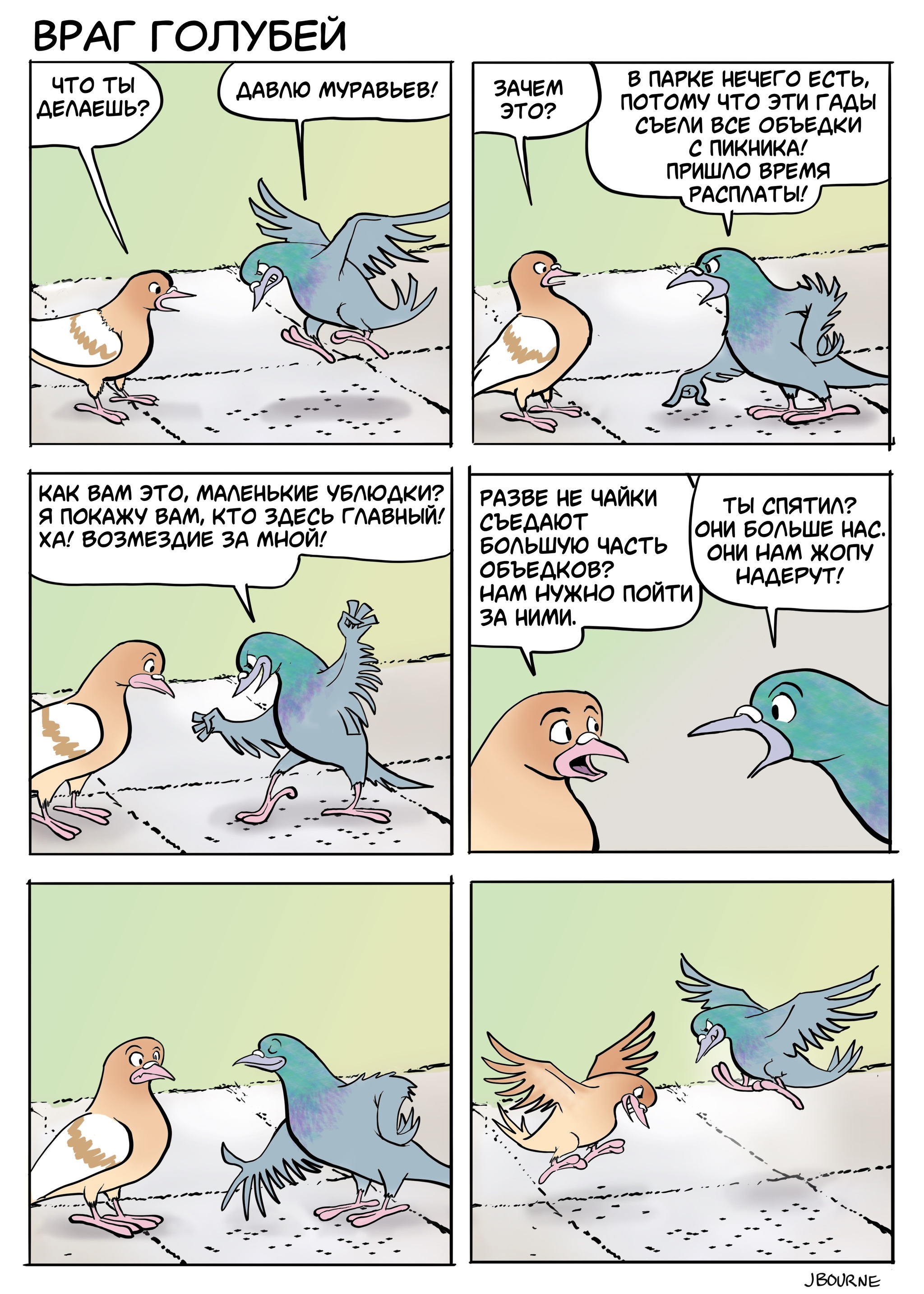 The enemy of pigeons - My, Translated by myself, Comics, Humor, Pigeon, Birds, Ants