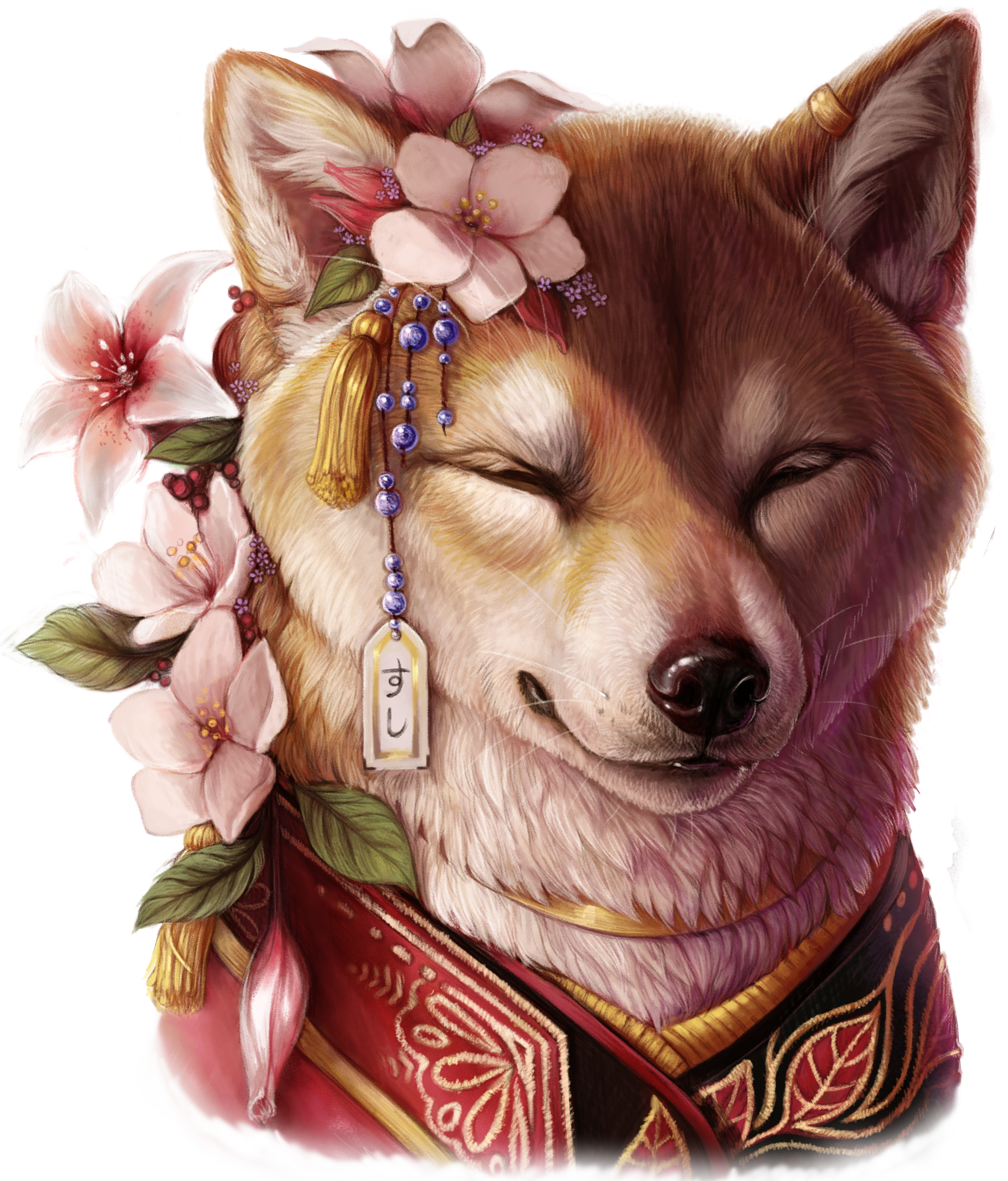 Shiba - Art, Drawing, Dog, Shiba Inu, Flowers