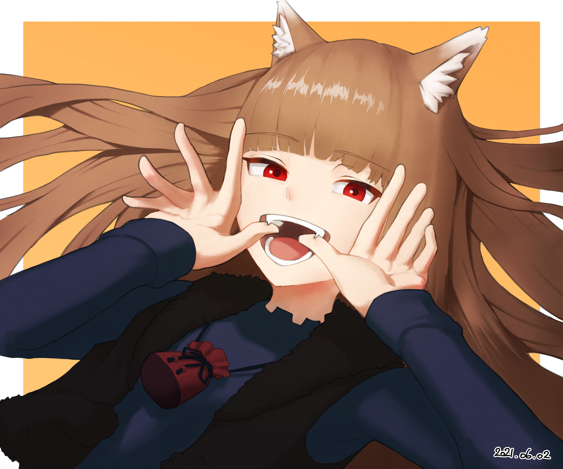 It hurts to bite - Anime, Anime art, Animal ears, Fangs, Holo, Spice and wolf