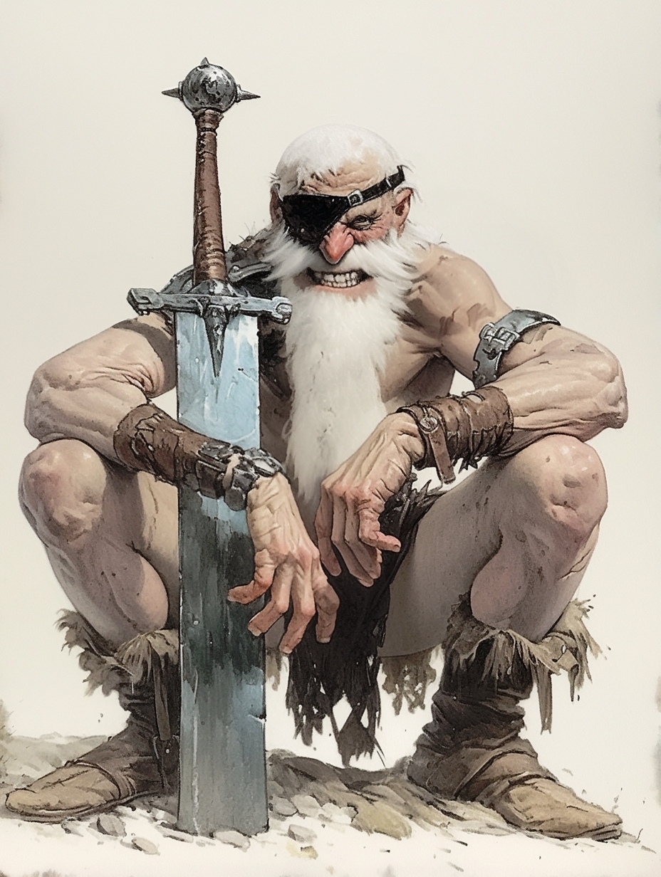 Cohen the Barbarian - My, Neural network art, Midjourney, Pinanoc, Barbarian, kohen barbarian, Flat world, Terry Pratchett