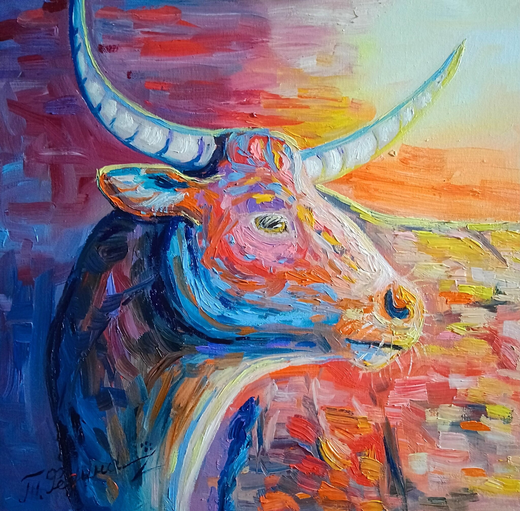 Bull Author Tatyana Fedina - My, Painting, Oil painting, Butter, Self-taught artist, Canvas, Bull