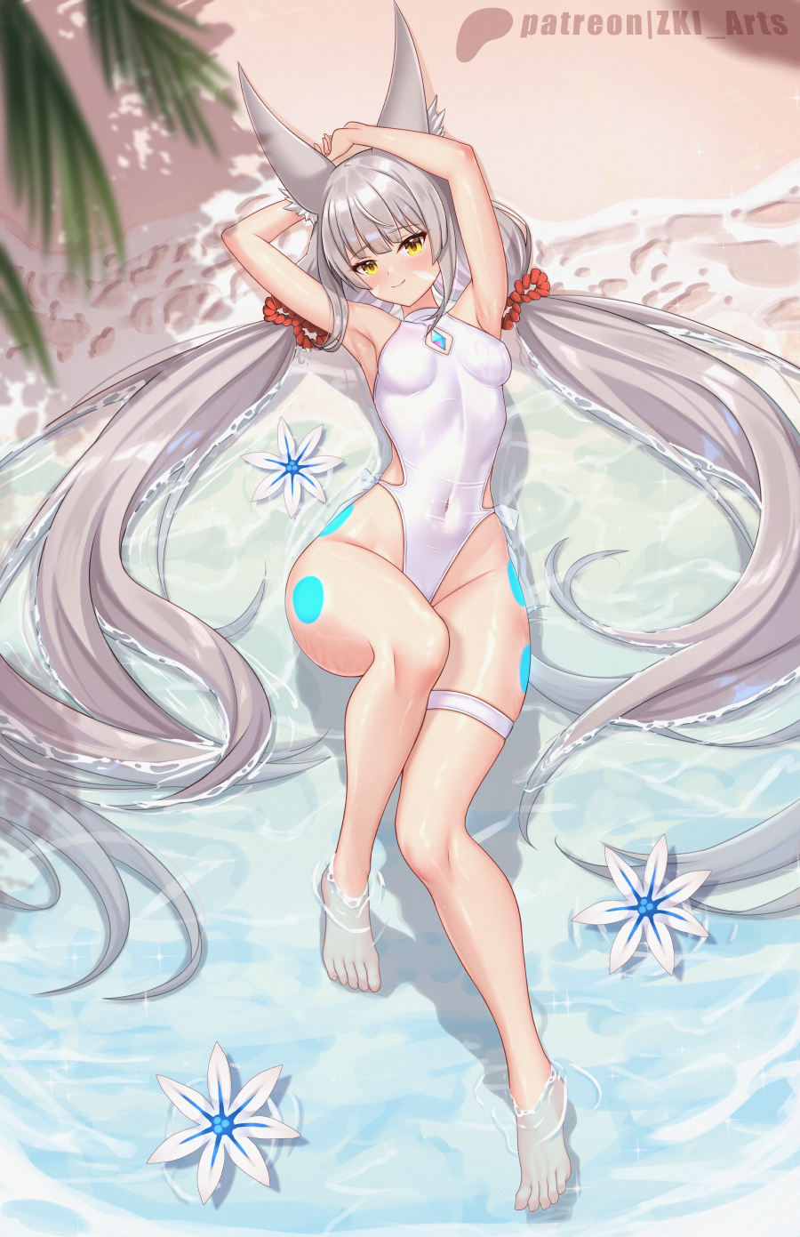 Nia - Anime art, Anime, Xenoblade 2, Nia, Animal ears, Sea, Beach, Swimsuit