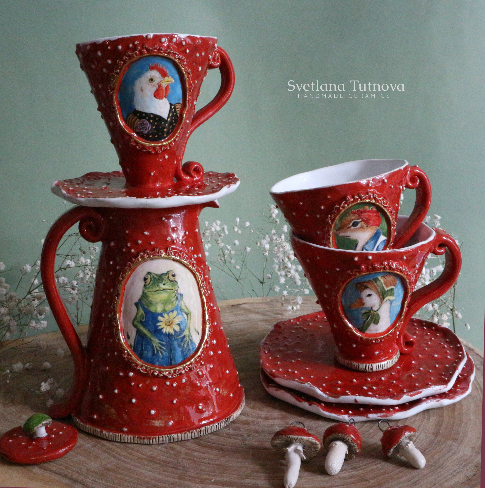 My coffee set - My, Coffee pot, Drawing, Modern Art, Tableware, With your own hands, Painting, Painting, beauty, Aesthetics, Children's fairy tales, Russian tales, Children's literature, Needlework without process, Longpost, Animals, Video, Soundless, Vertical video