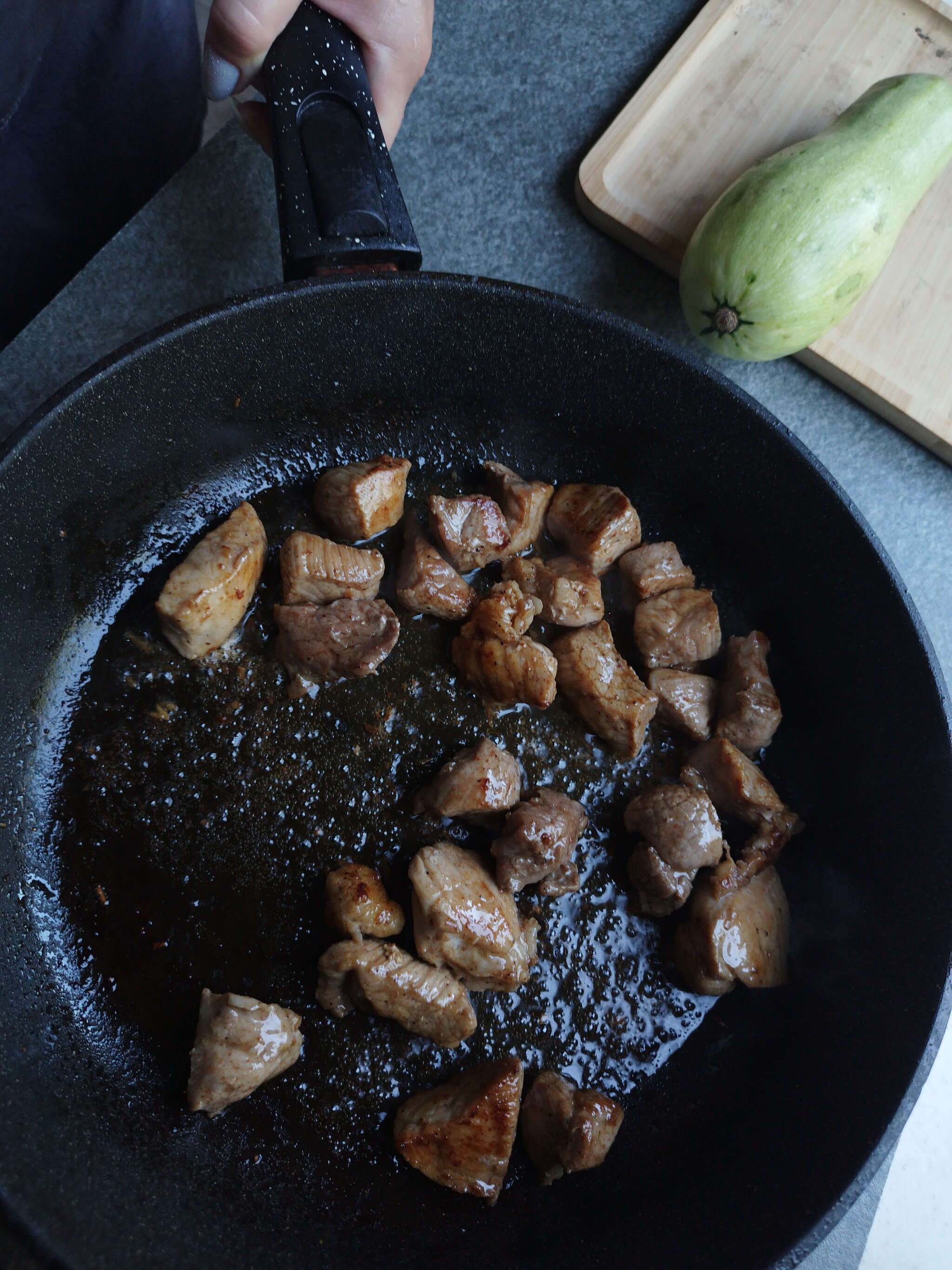 Ax porridge: stew with meat, zucchini and potatoes. Food for 200 rubles - My, Food, Saving, Recipe, Cooking, Budgetary, Longpost, Ax porridge, Preparation