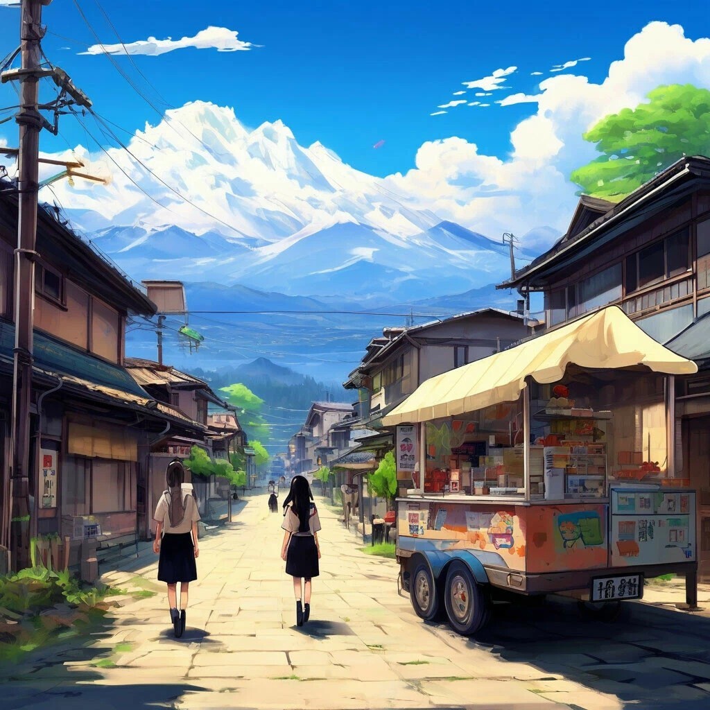 Reply to the post “Mobile ice cream kiosk” - My, Anime art, Anime, Art, Neural network art, Kiosk, Ice cream, Masterpiece (Yandex), Japan, Reply to post