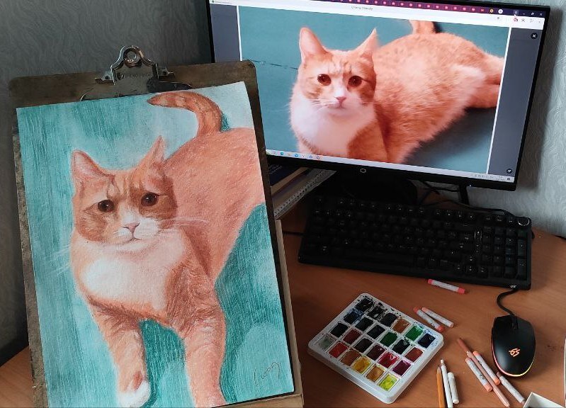 Cat portrait No. 1 Kuzma - My, Painting, Pencil drawing, Drawing, cat, Challenge, Beginner artist, Watercolor, Colour pencils, Animalistics, Traditional art, Longpost