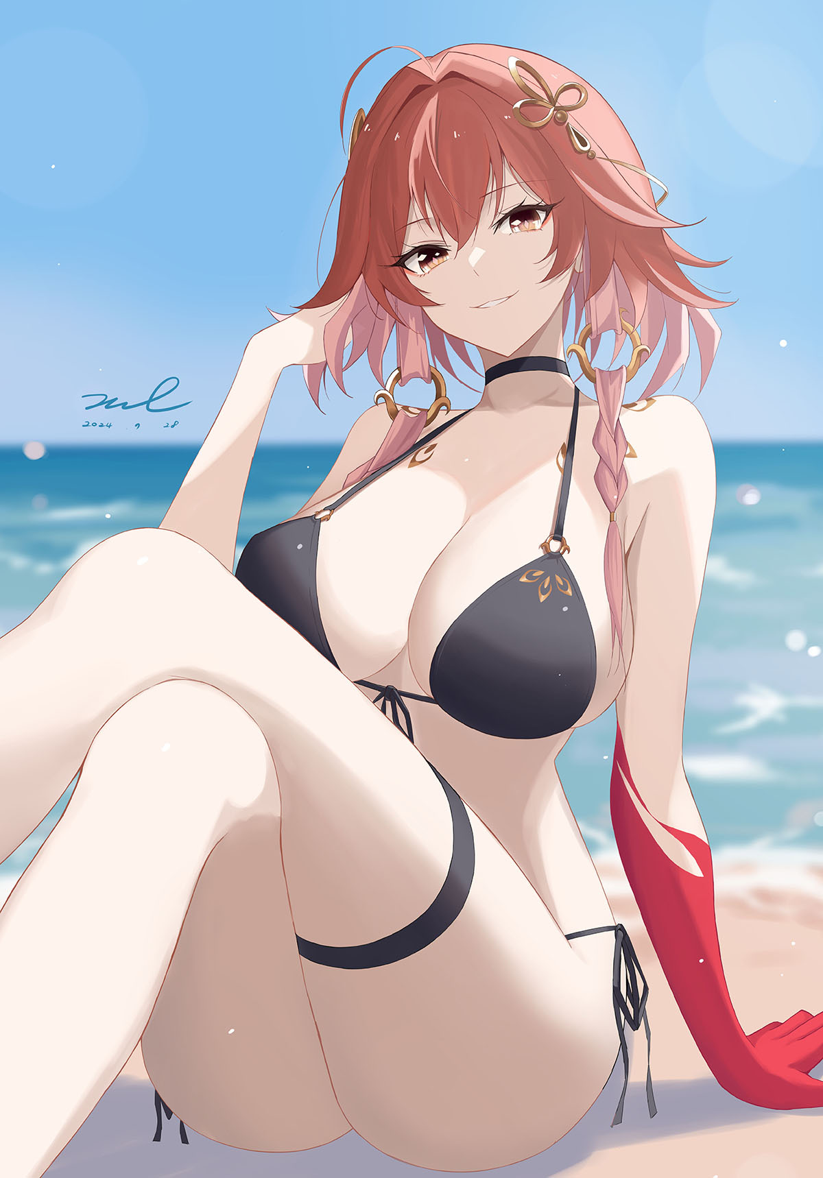 Fiery beauty - Anime, Anime art, Changli (Wuthering Waves), Wuthering Waves, Swimsuit