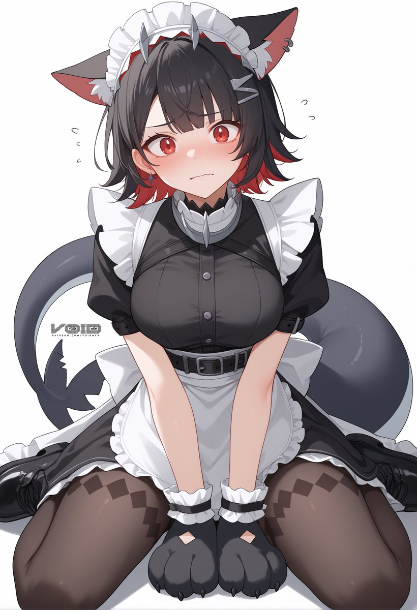 Cat-shark - Zenless Zone Zero, Ellen Joe (zzz), Art, Girls, Games, Anime, Anime art, Neural network art, Animal ears, Tail, Housemaid