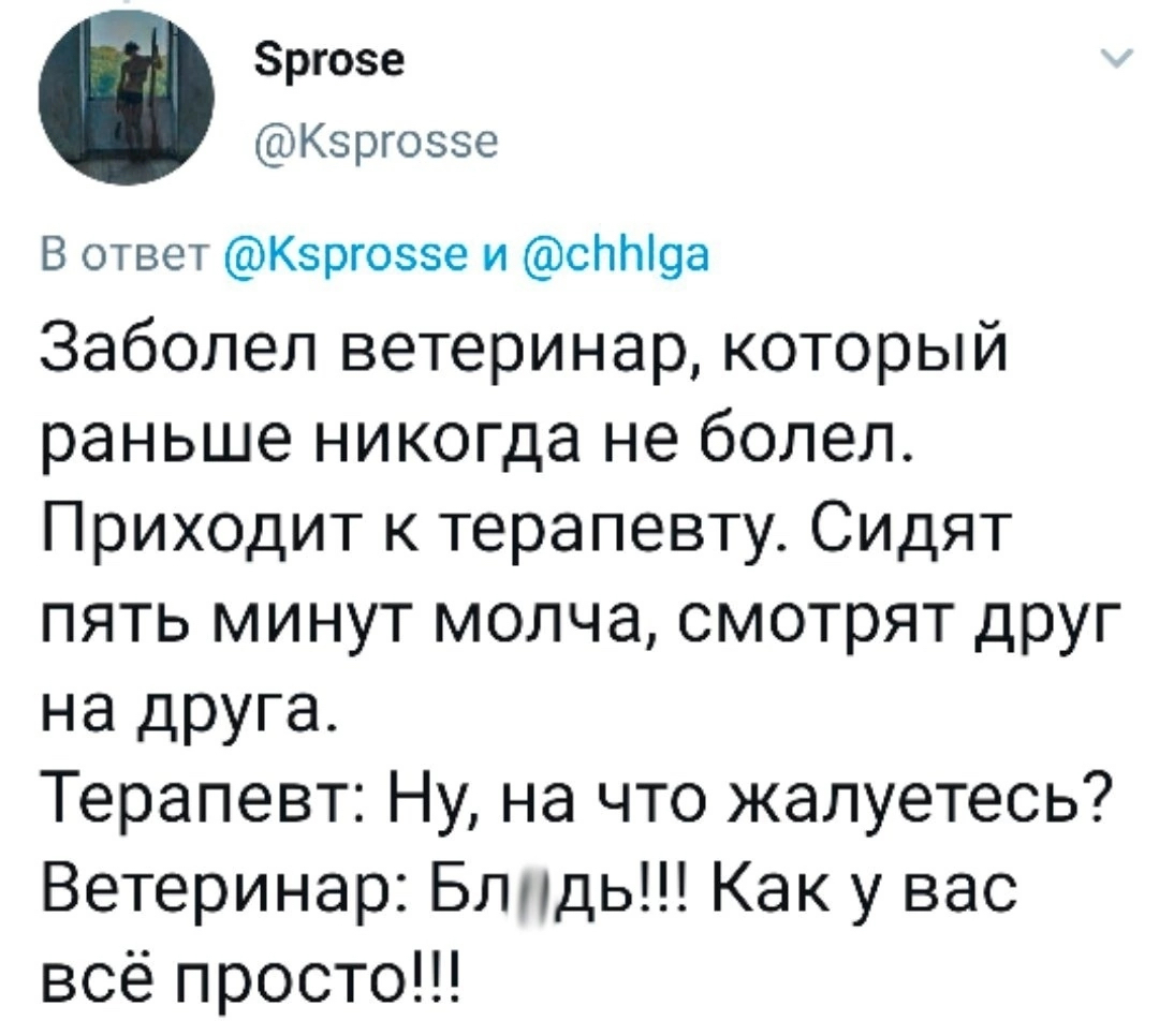 Как всё просто - Ветеринар, Терапевт, Юмор, Повтор, Скриншот, Анекдот, Twitter