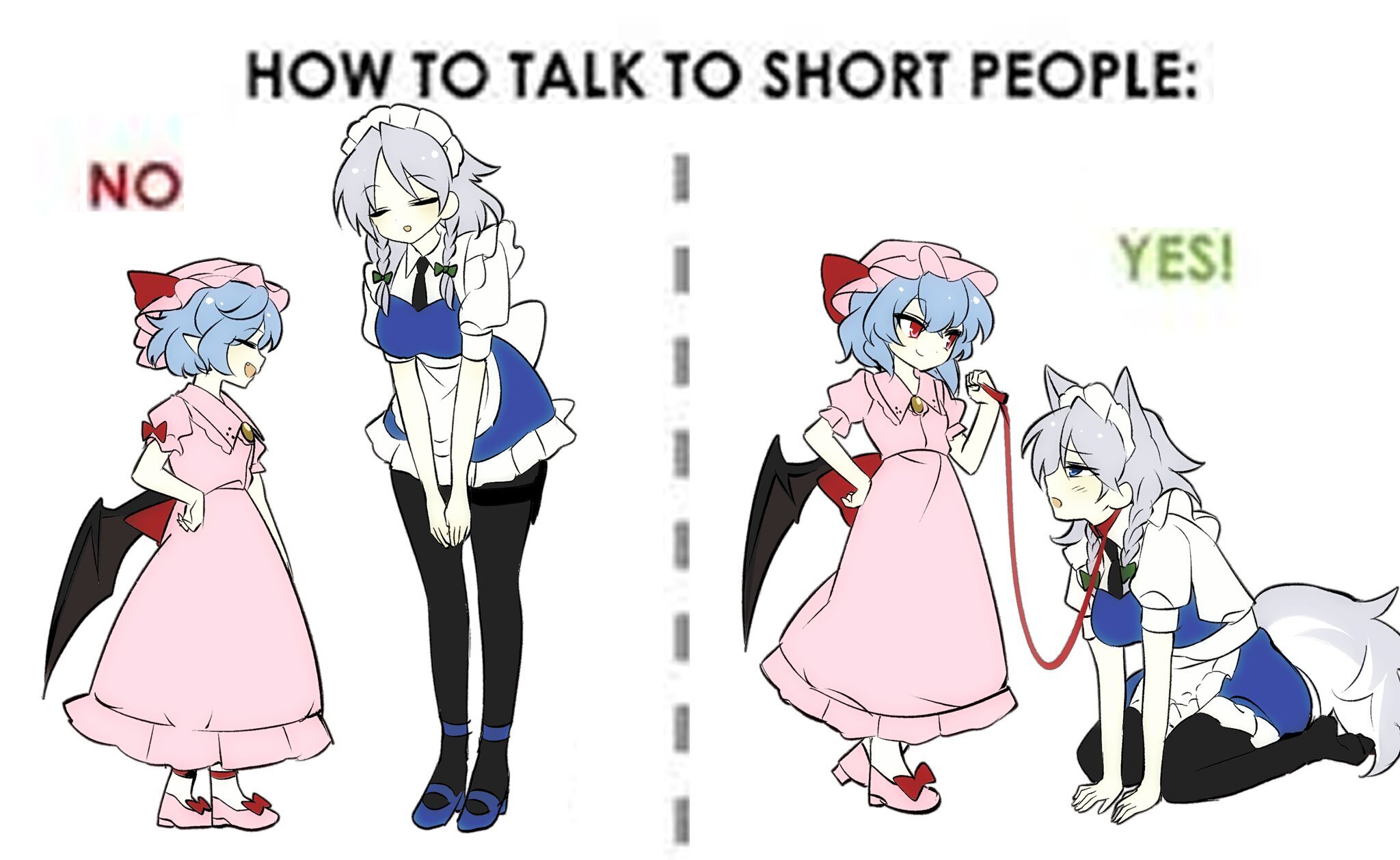 How to talk to short people - Art, Anime, Anime art, Touhou, Remilia scarlet, Izayoi Sakuya, Memes, Anime memes