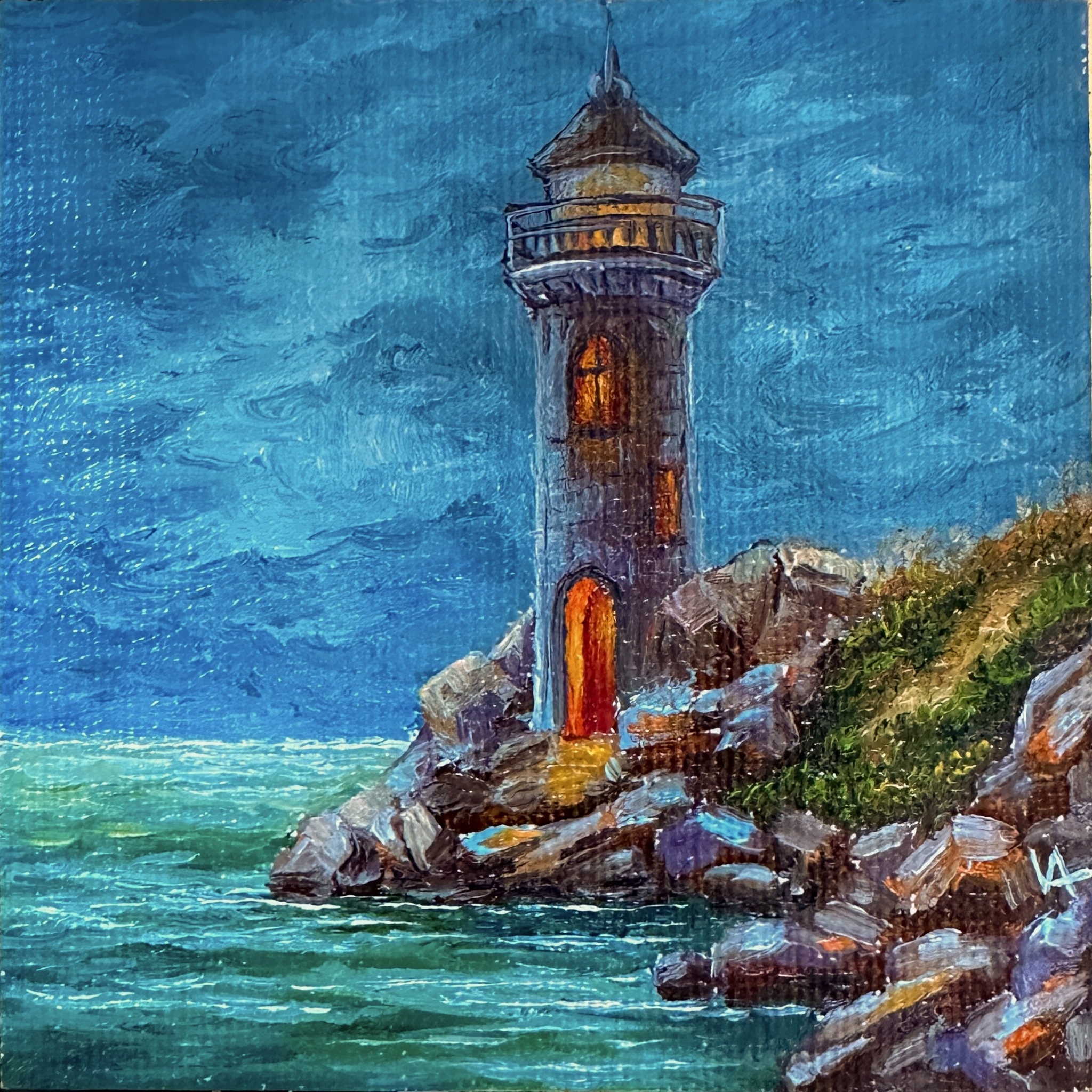 Size doesn't matter) - My, Magnets, Miniature, Handmade, Painting, Creation, Creative people, Souvenirs, Nature, Sea, Venice, Evening, Lighthouse, Longpost, Artist, Canvas, Art