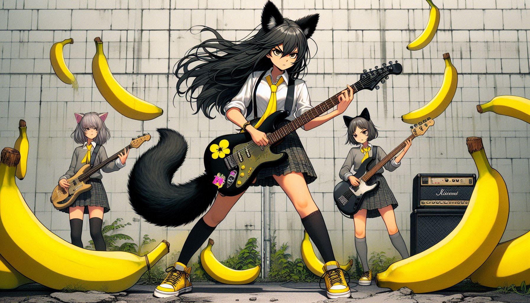 Rox Fox - new video 'I Got Banana Bomb!' - My, Neural network art, Нейронные сети, Girls, Art, Anime art, Anime, Original character, Kitsune, Animal ears, Tail, Rock, Metal, Clip, Ginger & White, Longpost