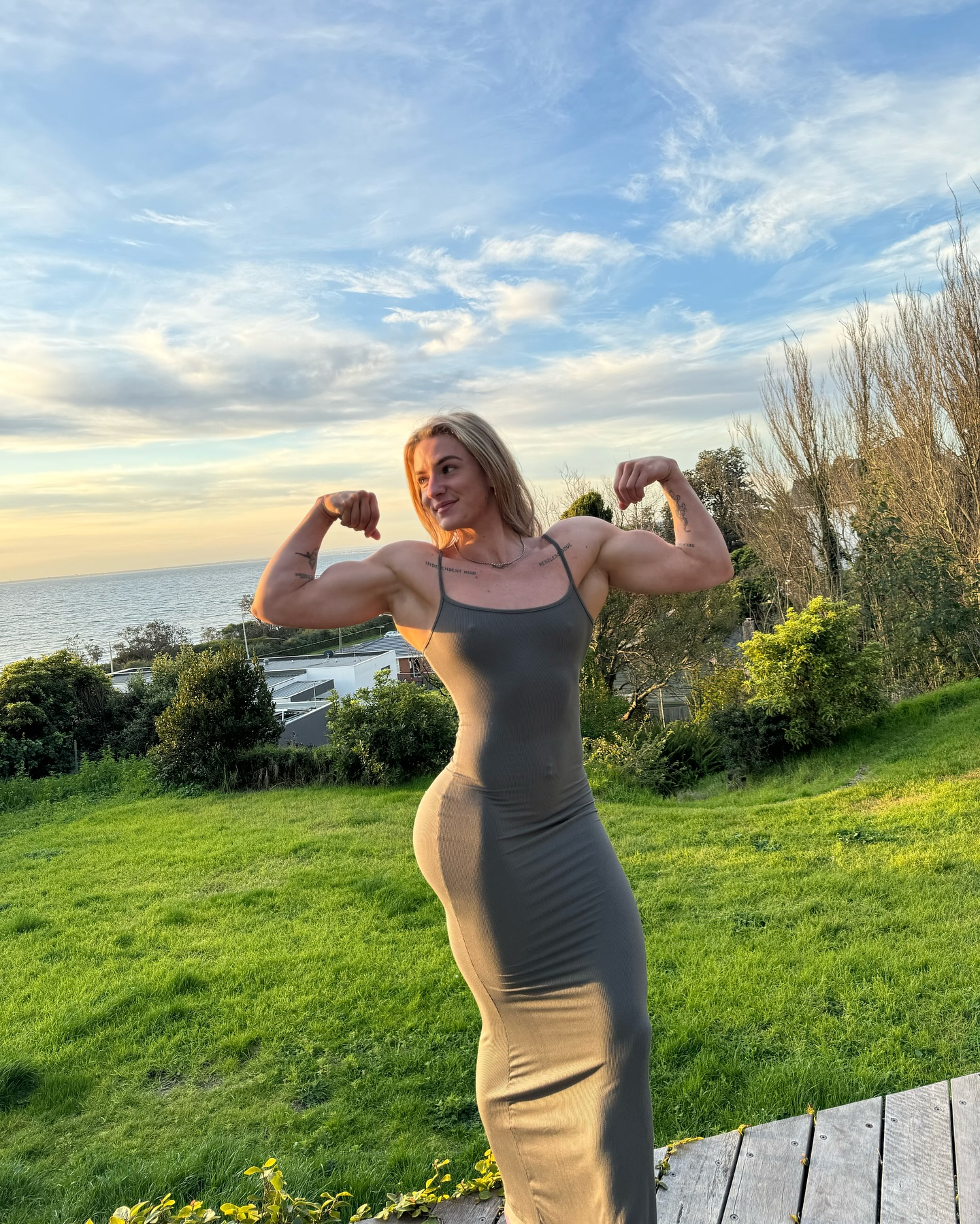 Charlotte Chant - Girls, Strong girl, Sports girls, Muscle, Bodybuilders, Back, Press, Gym, The dress, Girl with tattoo, Video, Vertical video, Instagram (link), Longpost