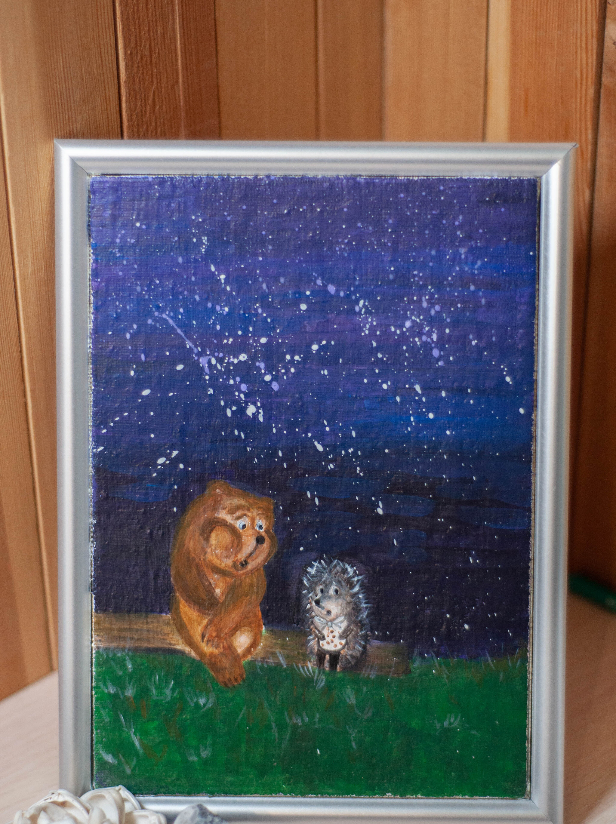 Hedgehog in the Fog and Little Bear, my version of get-togethers - My, Hedgehog, Hedgehog in the fog, Teddy bears, The Bears, Painting, Painting, Cartoon characters, Decor, Acrylic, Handmade, Longpost