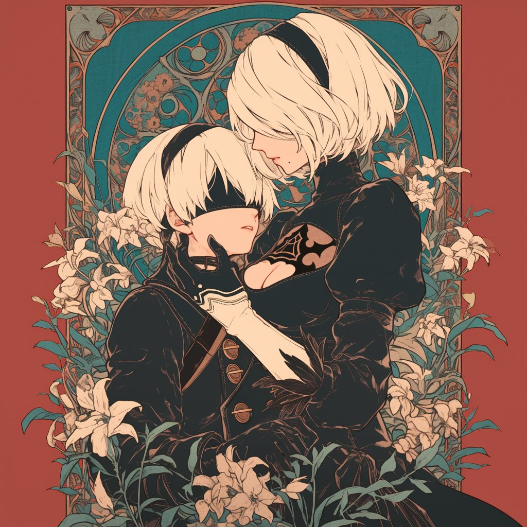 Nier - Games, Art, NIER Automata, Yorha unit No 2 type B, Yorha unit no 9 type S, Neural network art