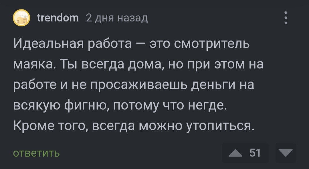 Действительно идеально - Работа, Идеал, Маяк, Юмор, Комментарии на Пикабу, Скриншот