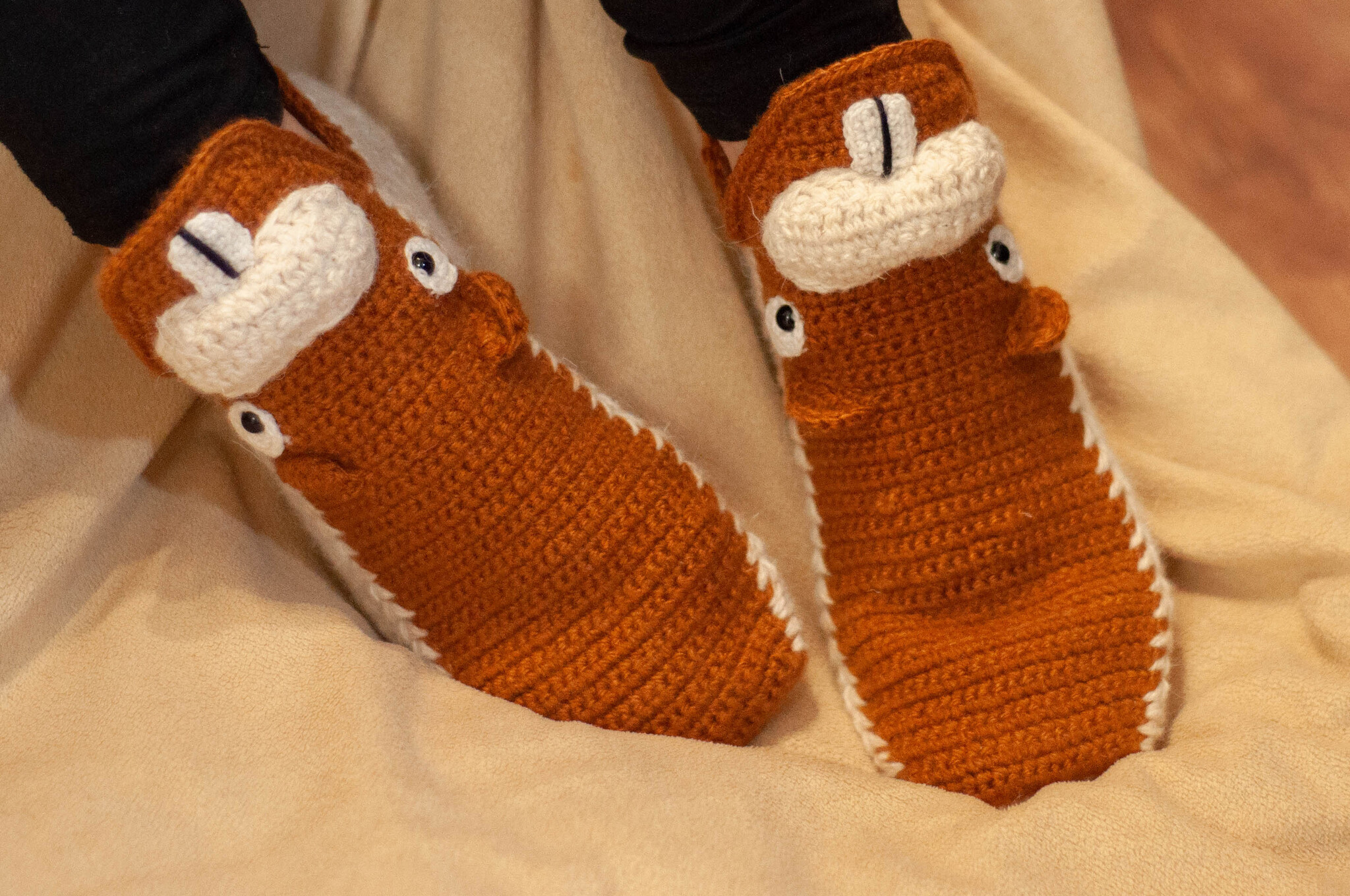 Beaver slippers, knitting fur slippers - My, Slippers, Handmade, Needlework without process, Knitting, Shoes, Presents, Beavers, Cool Cartoon Beavers, Longpost