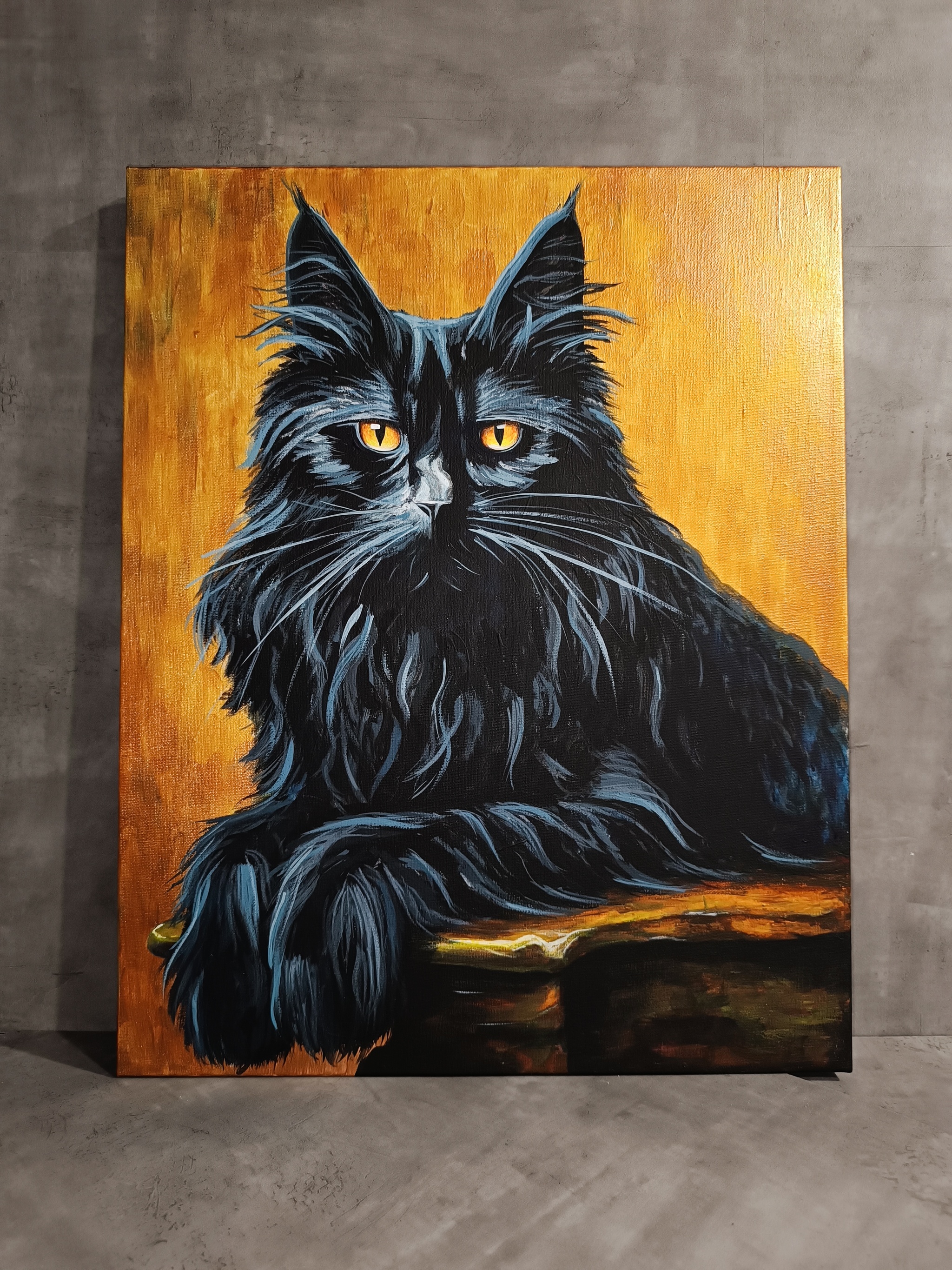 Just a cat - My, Creation, Handmade, Maine Coon, Black cat, Painting, Acrylic, Art, Decor, Video, Vertical video, Longpost