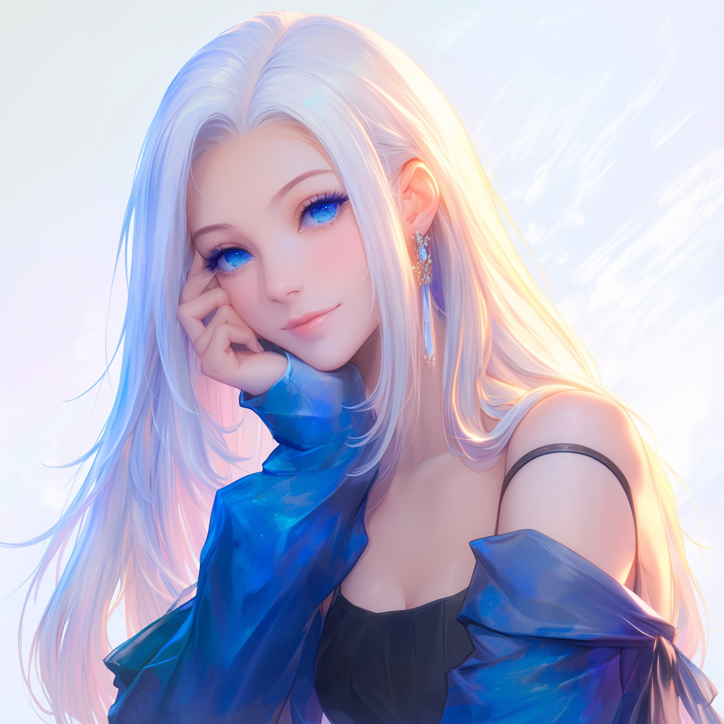 Anime art - My, Neural network art, Art, Anime art, Girls, Blue eyes, White hair, Longpost