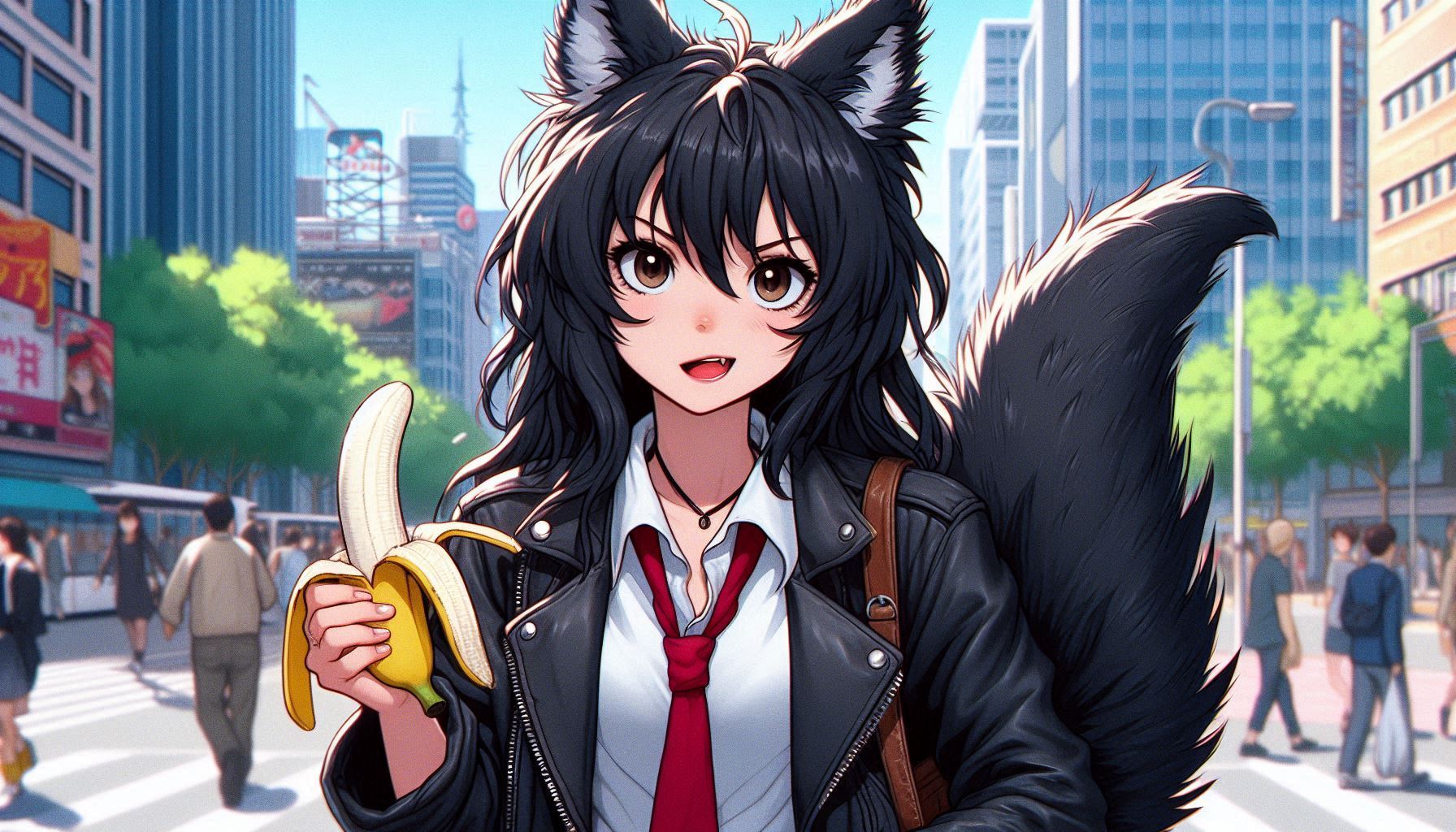 Rox Fox - new video 'I Got Banana Bomb!' - My, Neural network art, Нейронные сети, Girls, Art, Anime art, Anime, Original character, Kitsune, Animal ears, Tail, Rock, Metal, Clip, Ginger & White, Longpost