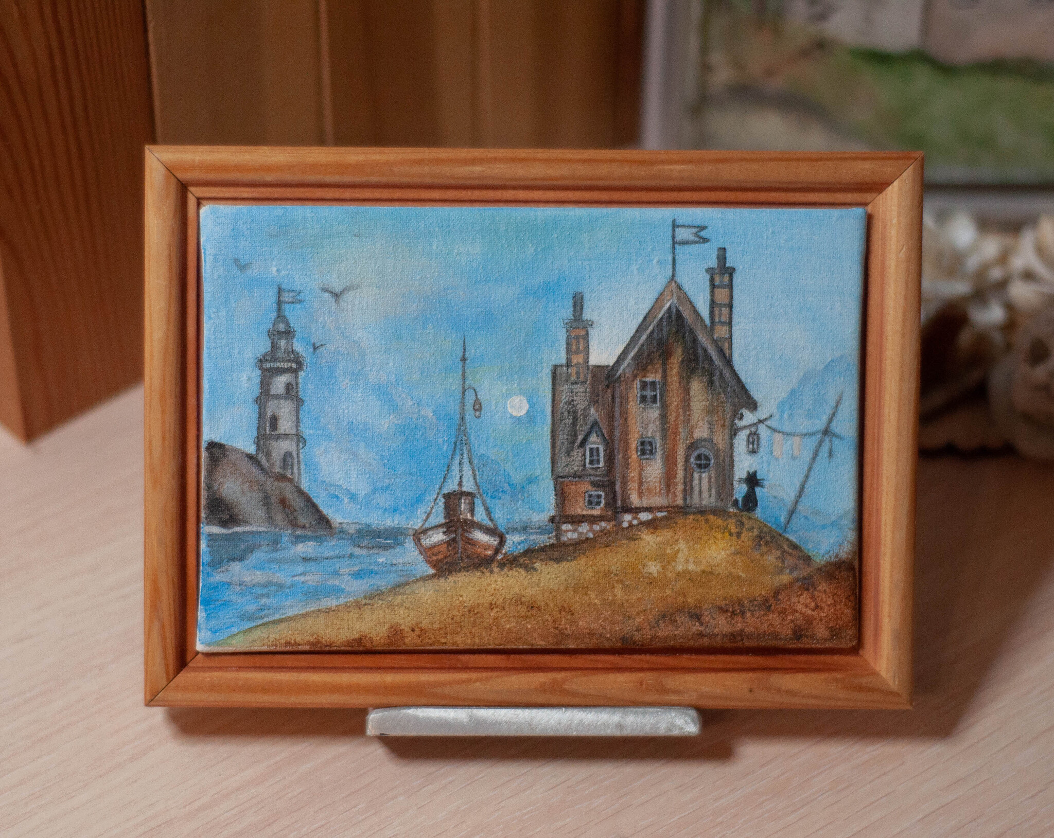 Miniature Fisherman's Hut - My, Sea, Lighthouse, Hut, Painting, Decor, Painting, Acrylic, Canvas, Longpost