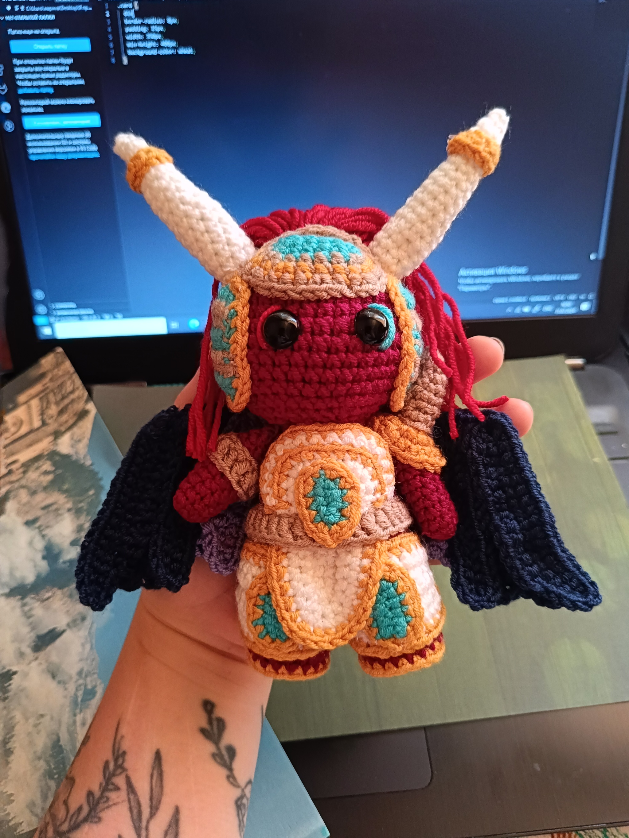 Magnus Primarch - My, Amigurumi, Knitted toys, Warhammer, Primarchs, Scarlet King, Magnus the red, Demon, Author's toy, Crochet, Longpost