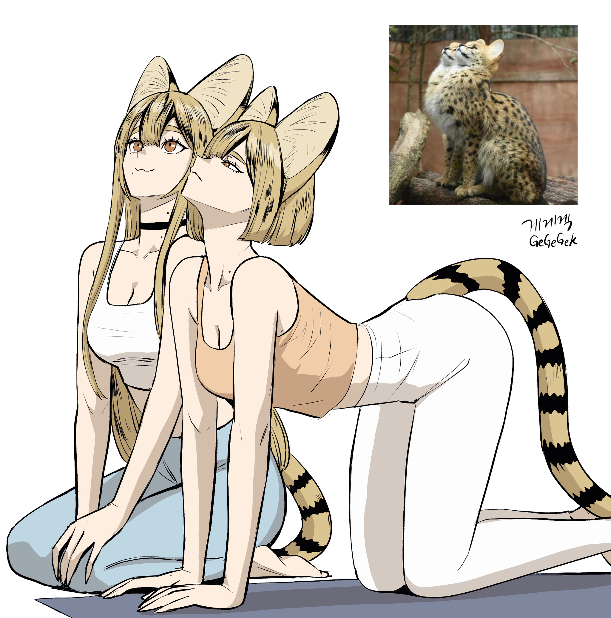 Continuation of the post “Humanization” - Art, Anime, Anime art, Humanization, Animal ears, Gegegekman, Tail, A wave of posts, Serval, cat, Reply to post