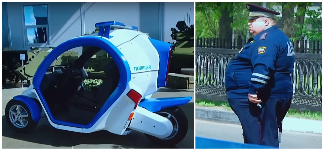 An electric car made in the shape of an average police officer - Humor, Police car, Police