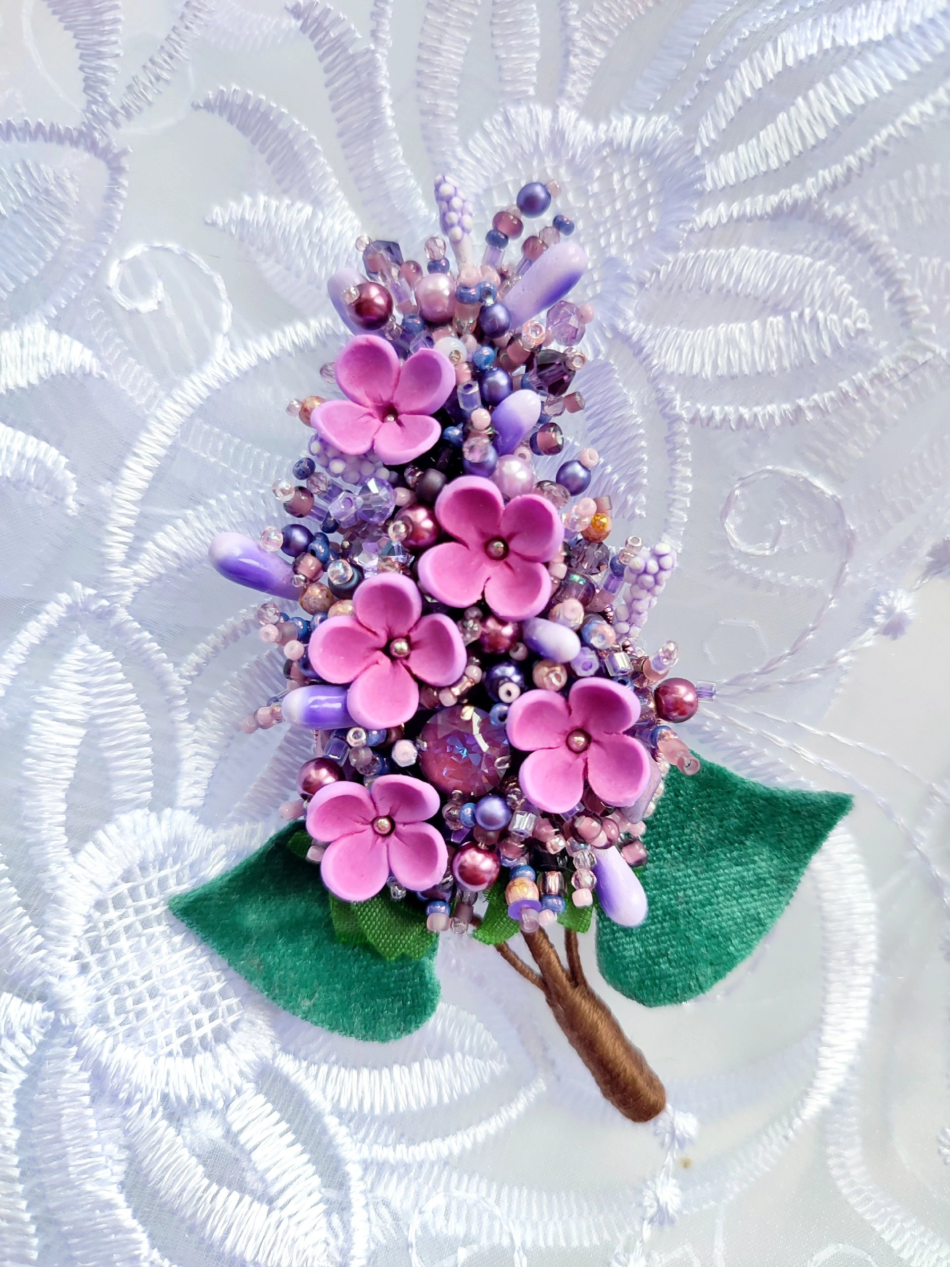 Sirenka - My, Brooch, Handmade, Beadwork, Lilac, Longpost, Needlework without process