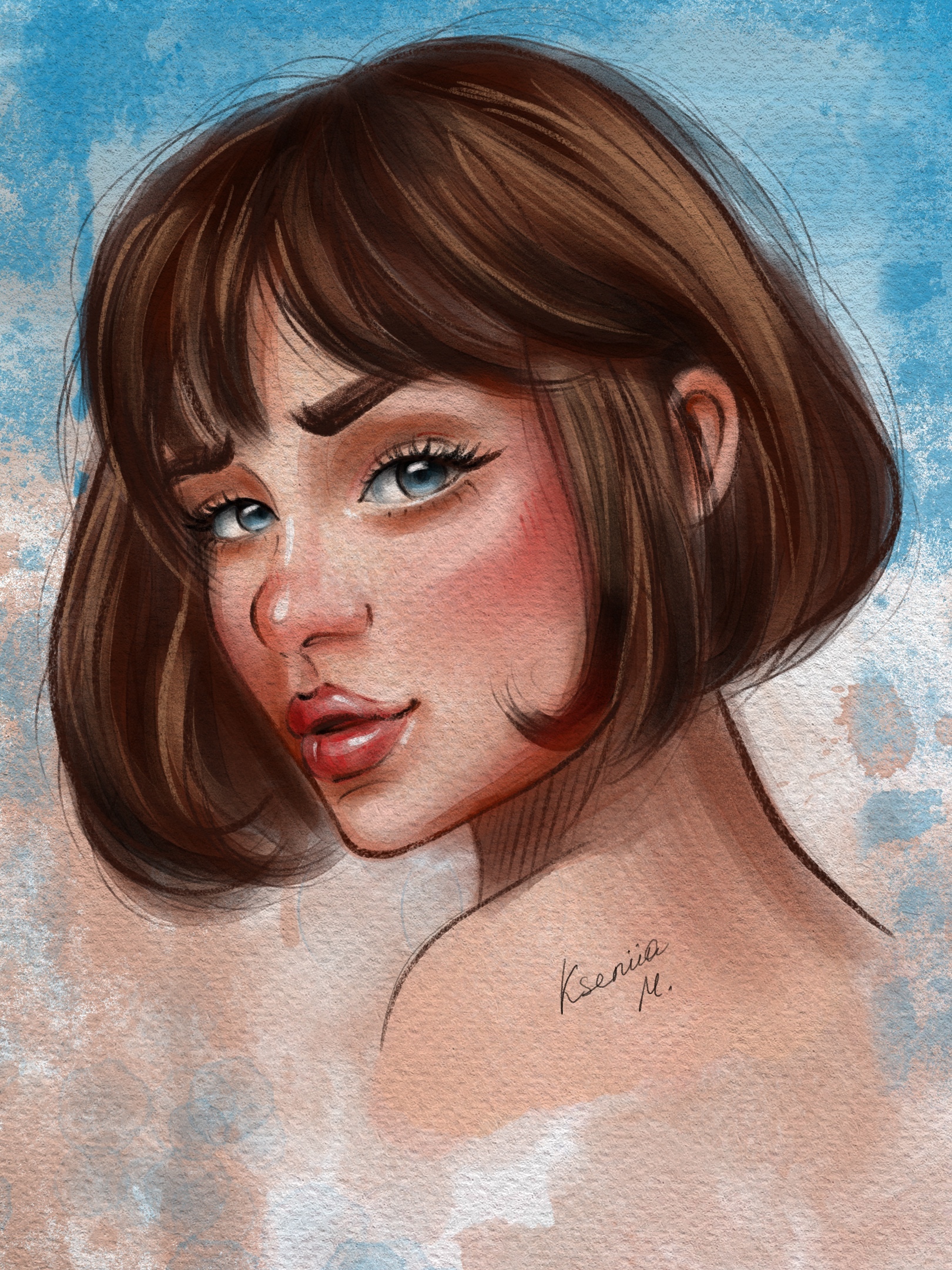 My drawing. Digital watercolor - My, Portrait, Portrait by photo, Digital drawing, Drawing on a tablet, Procreate, Girls, Illustrations, Watercolor, Stylization, Traditional art, Art