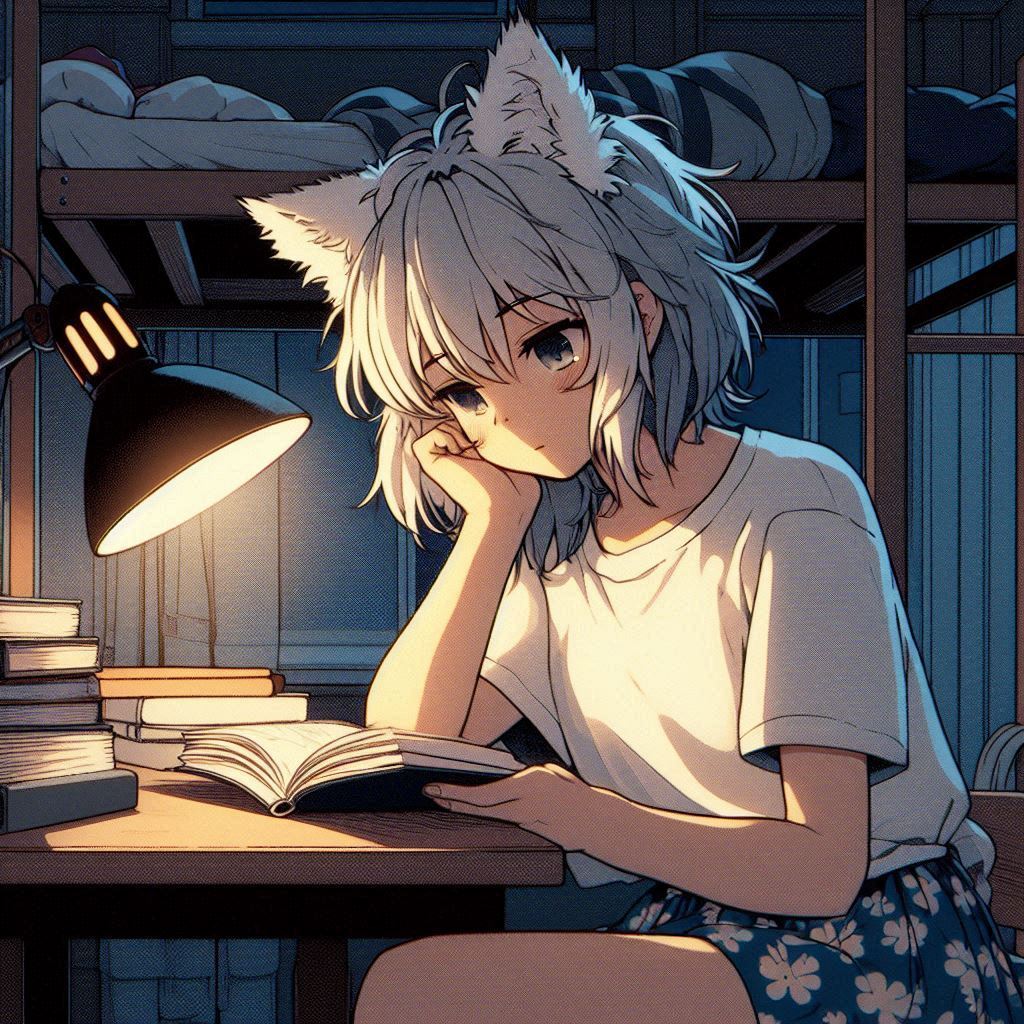 Once Zima and I separated for a whole year - My, Neural network art, Art, Anime art, Girls, Нейронные сети, Anime, Original character, Kitsune, Animal ears, Tail, School, Memories, Ginger & White, Longpost