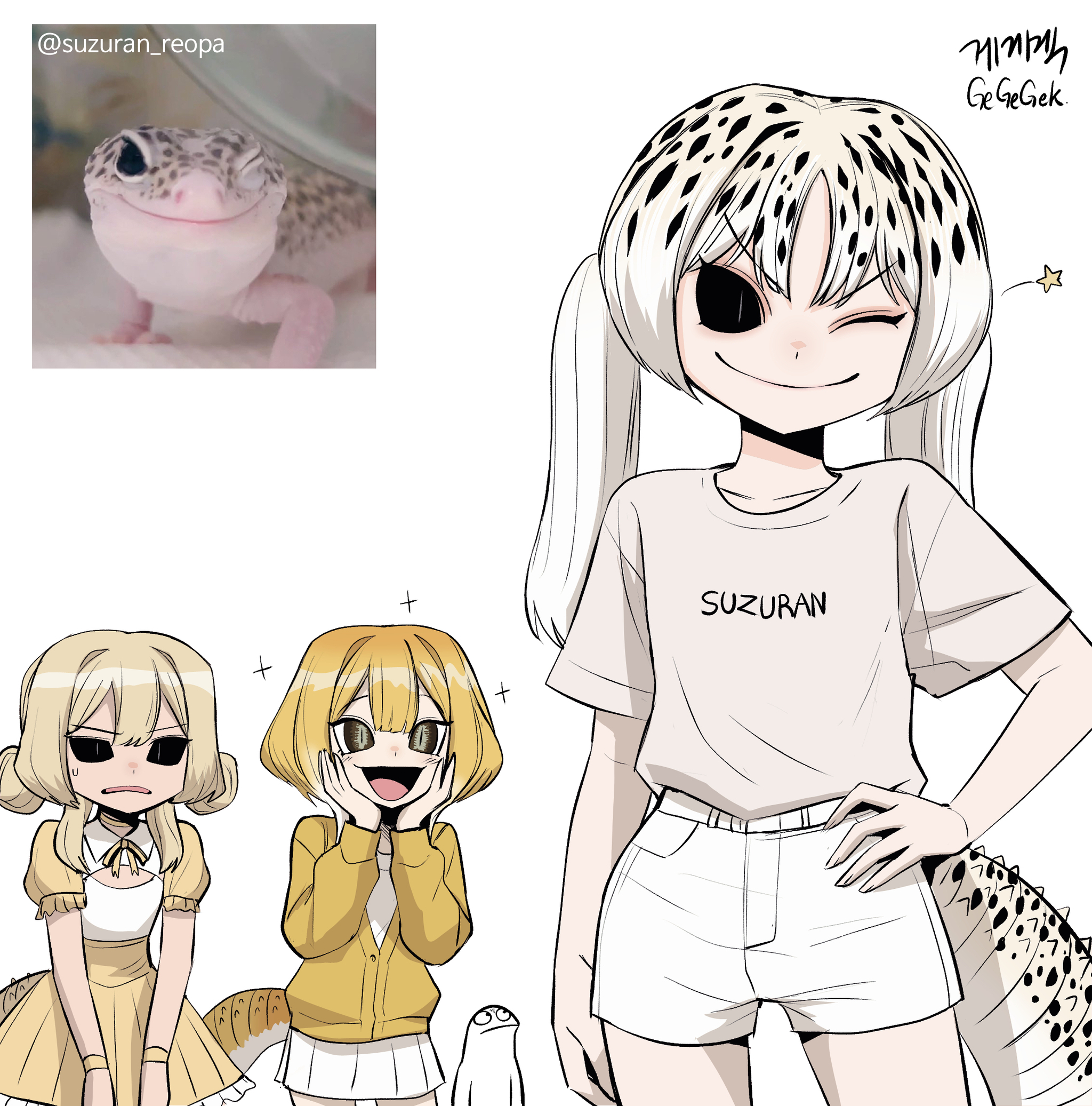 Continuation of the post “Humanization” - Art, Anime, Anime art, Humanization, Animal ears, Gegegekman, Tail, A wave of posts, Lizard, Reply to post