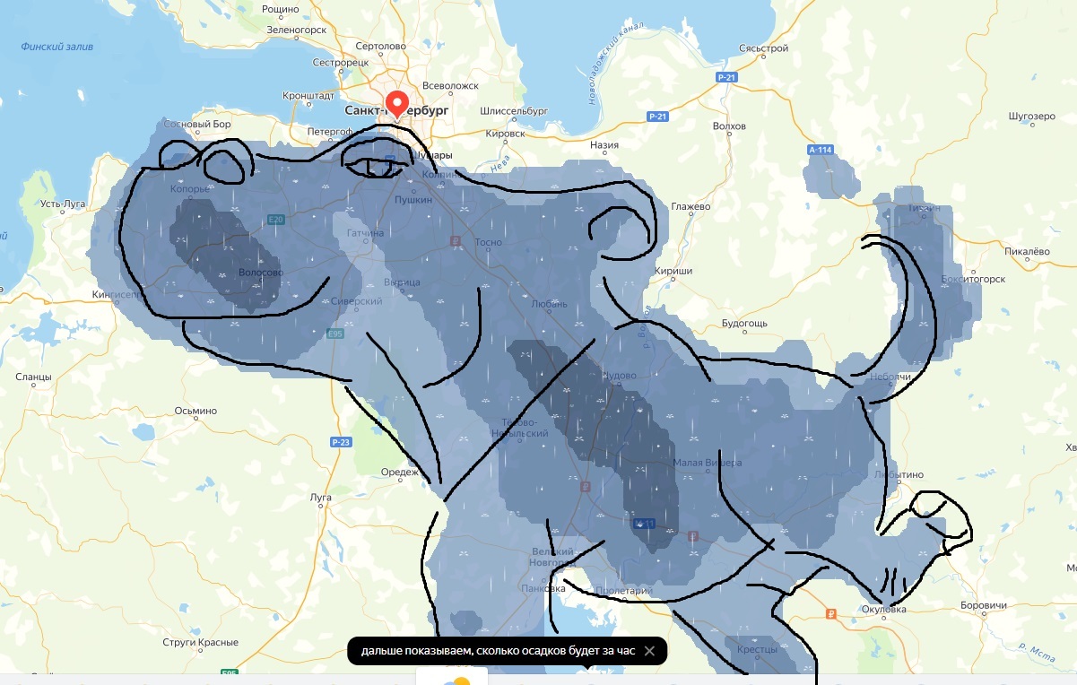 Petersburgers, be extremely careful! - My, Weather, Saint Petersburg, Humor, Caricature, Precipitation, Weather forecast, Screenshot, Pareidolia