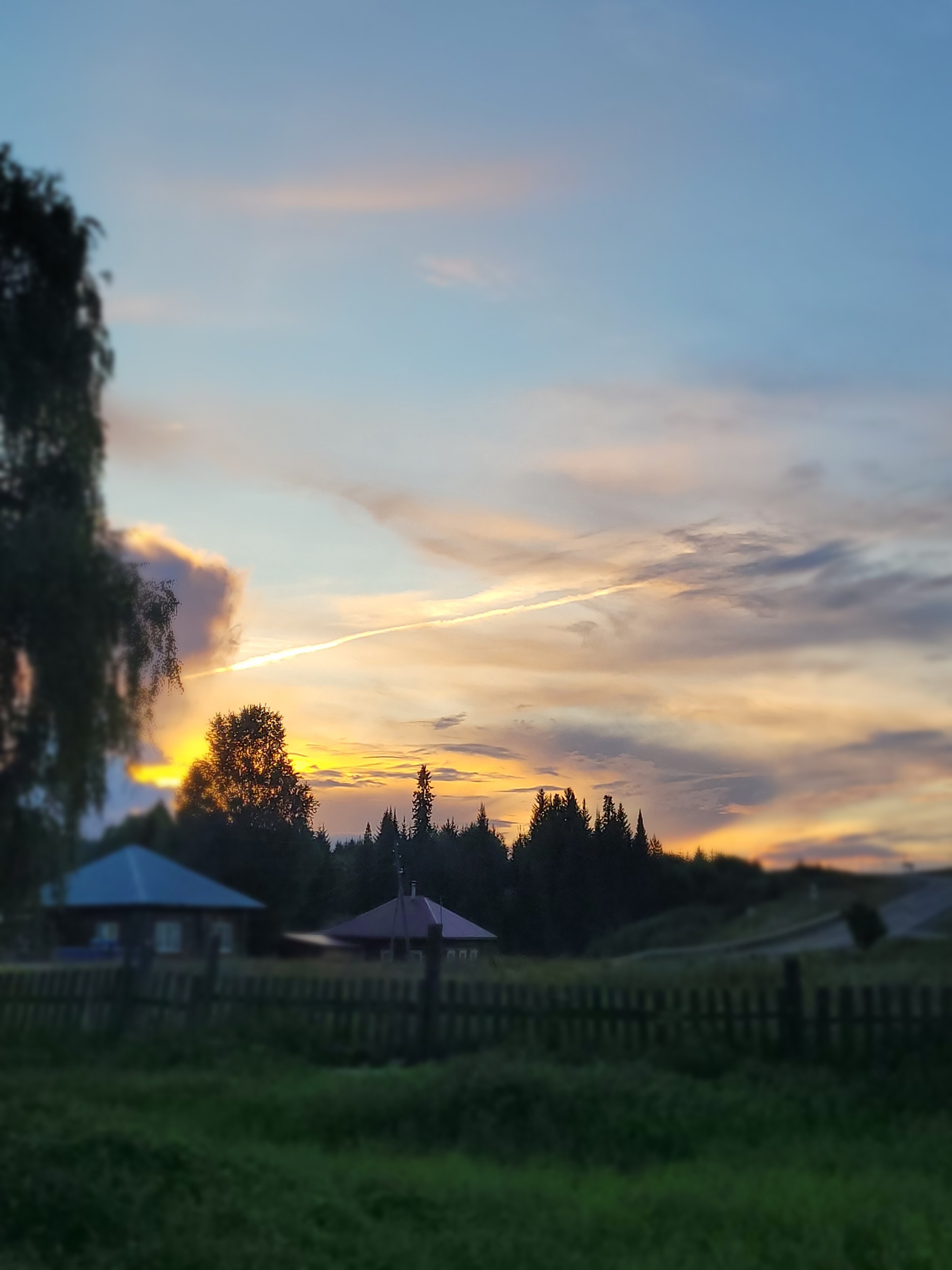 To those who go to bed - Good sleep - My, Night, Evening, Village, Sky, Clouds, Sunset, Russia, House, Birch, Tree