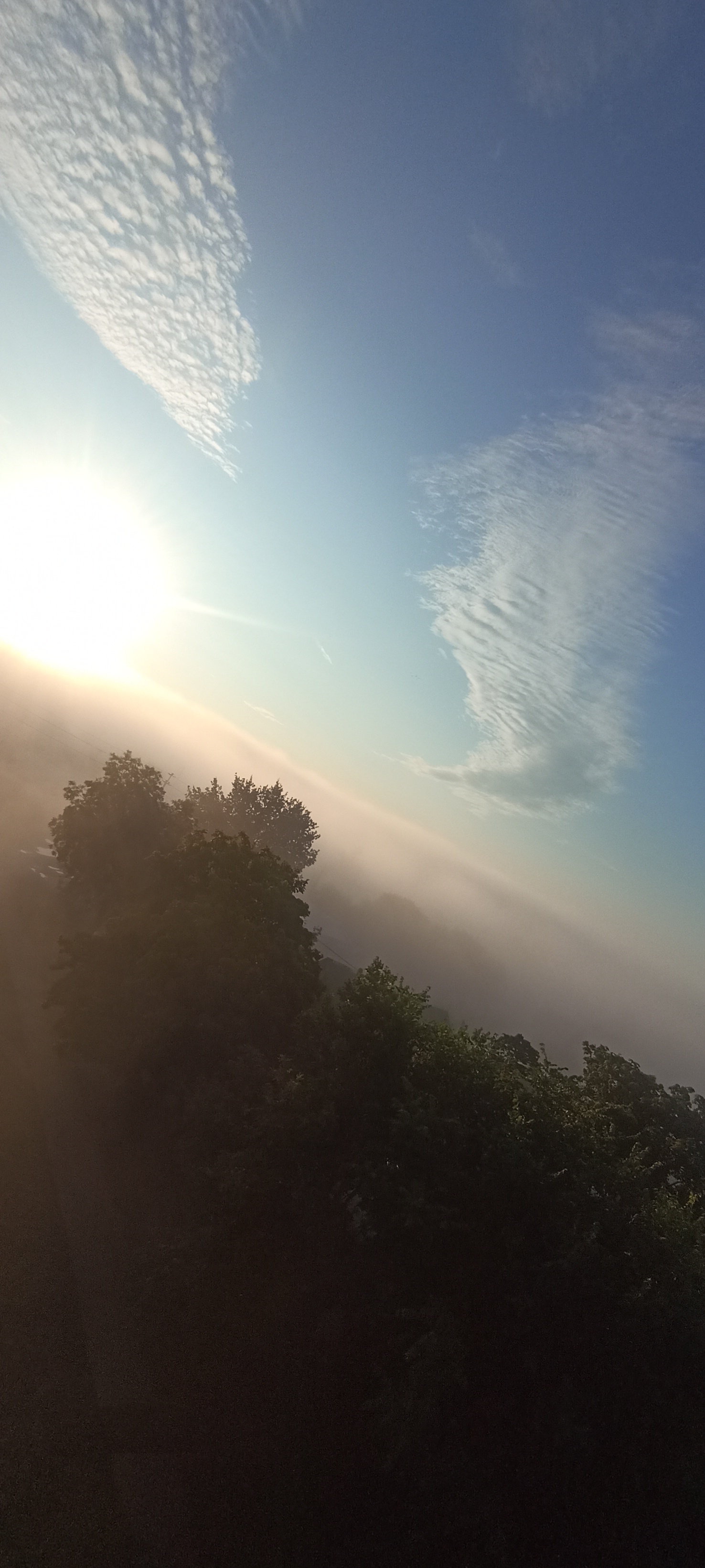 Fogs over the city C - My, Mobile photography, Fog, Town, dawn, The sun, Longpost