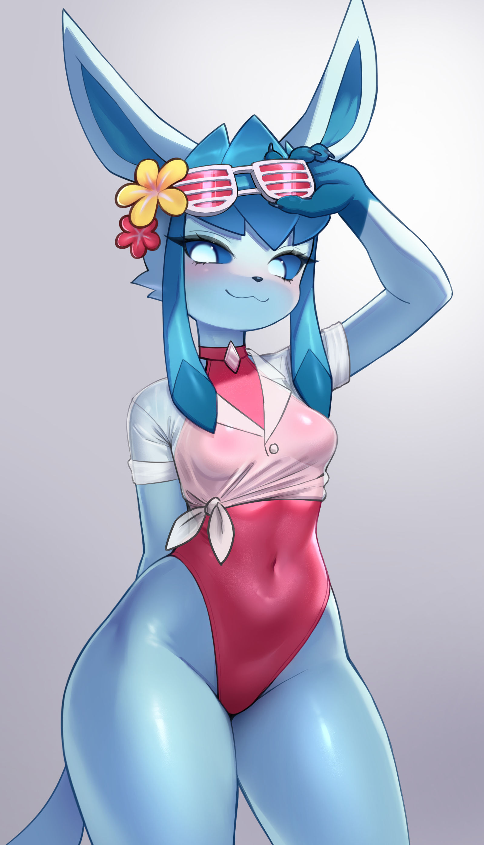 Glaceon in a swimsuit - Furry edge, Furry, Anthro, Art, Pokemon, Glasseon, Azuu, Furry art