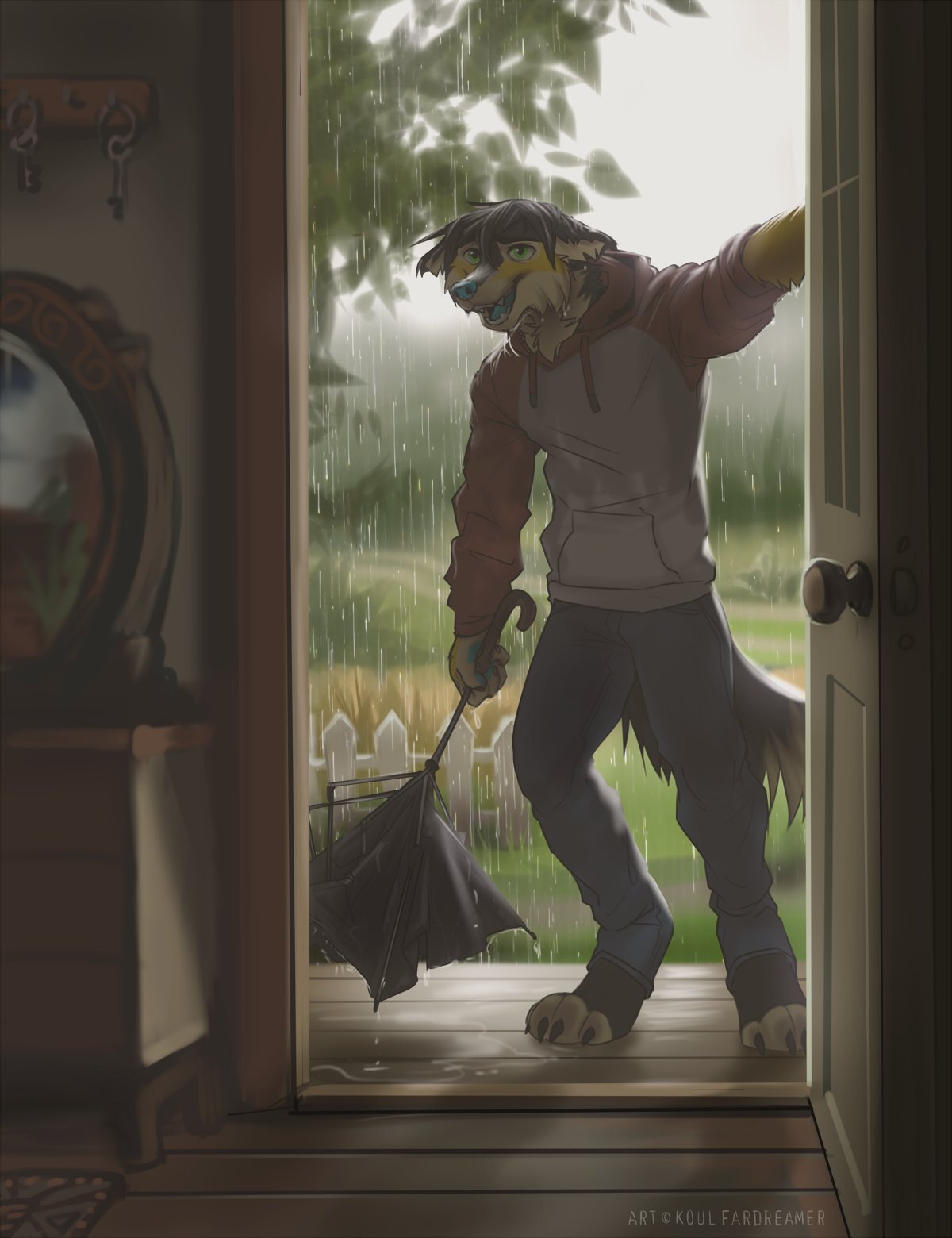 Shower - Furry, Koul fardreamer, Furry canine, Rain, Umbrella, Furry wolf, Furry art, Art