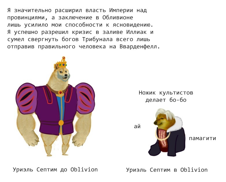 Настолько сильно поверил в неотвратимость своих предсказаний, что чуть ли не сам прыгнул на нож - Компьютерные игры, Игры, The Elder Scrolls, The Elder Scrolls IV: Oblivion, Картинка с текстом, Юмор