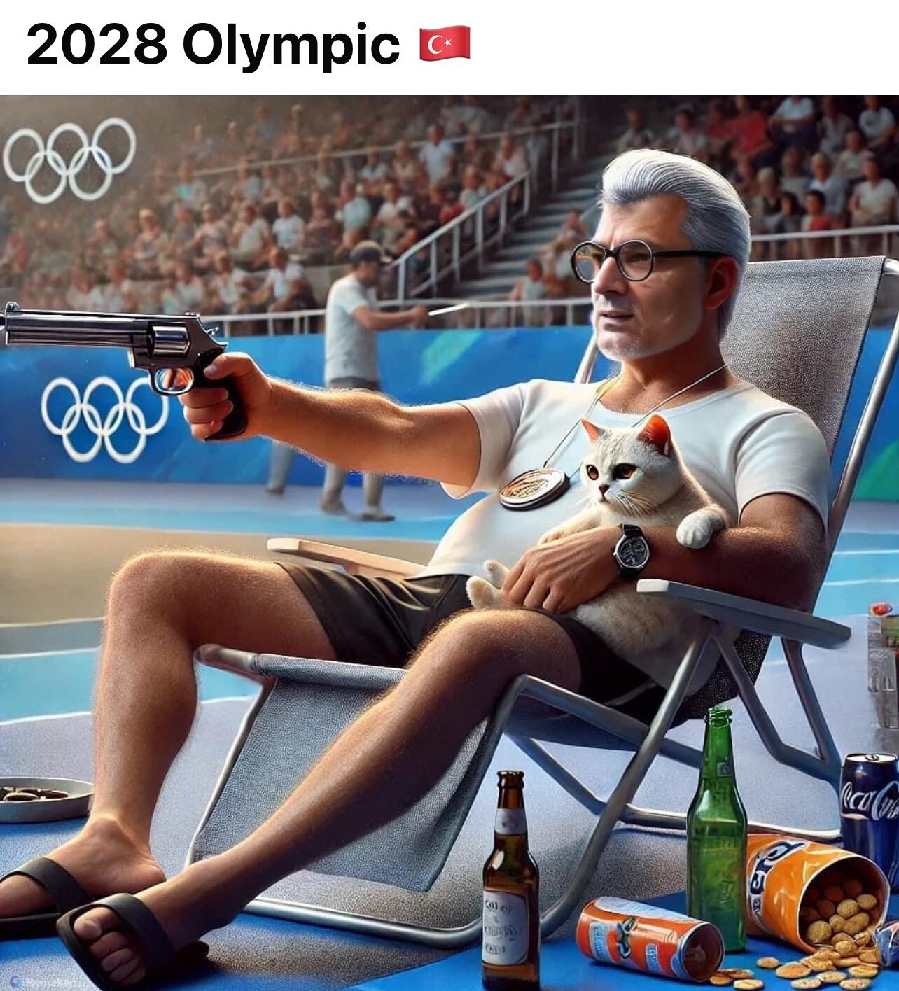 Summer Olympics 2028 / 2028 Olympics - Humor, Olympic Games, Yusuf DikeГ§, cat, Turks, Turkey, Sport shooting, Art, Computer graphics, Photoshop, Photoshop master, Society, Milota, Internet, Digital