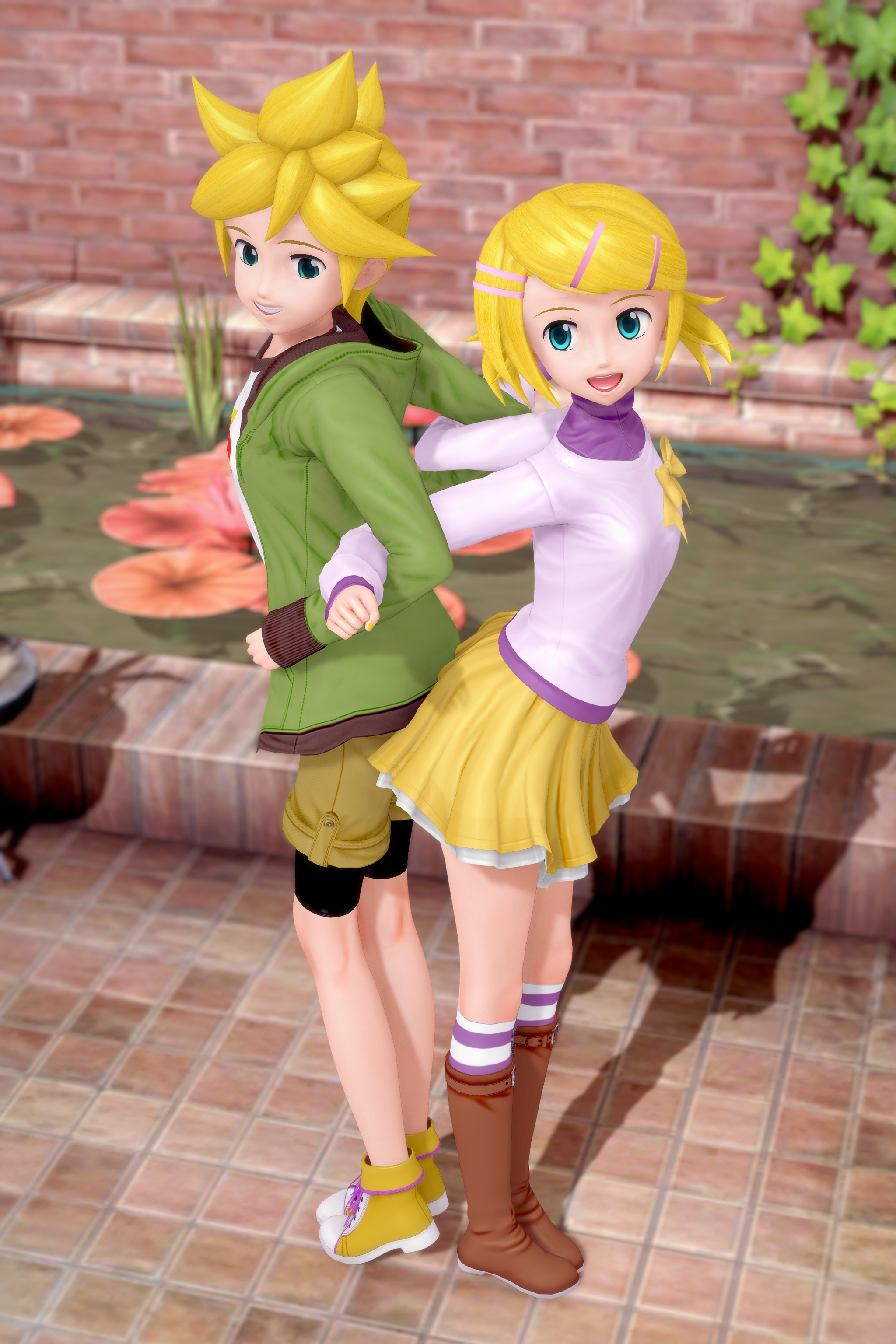 Kagamine Twins in a clutch - My, Render, Koikatsu, Anime, Anime art, Vocaloid, Kagamine Rin & Len