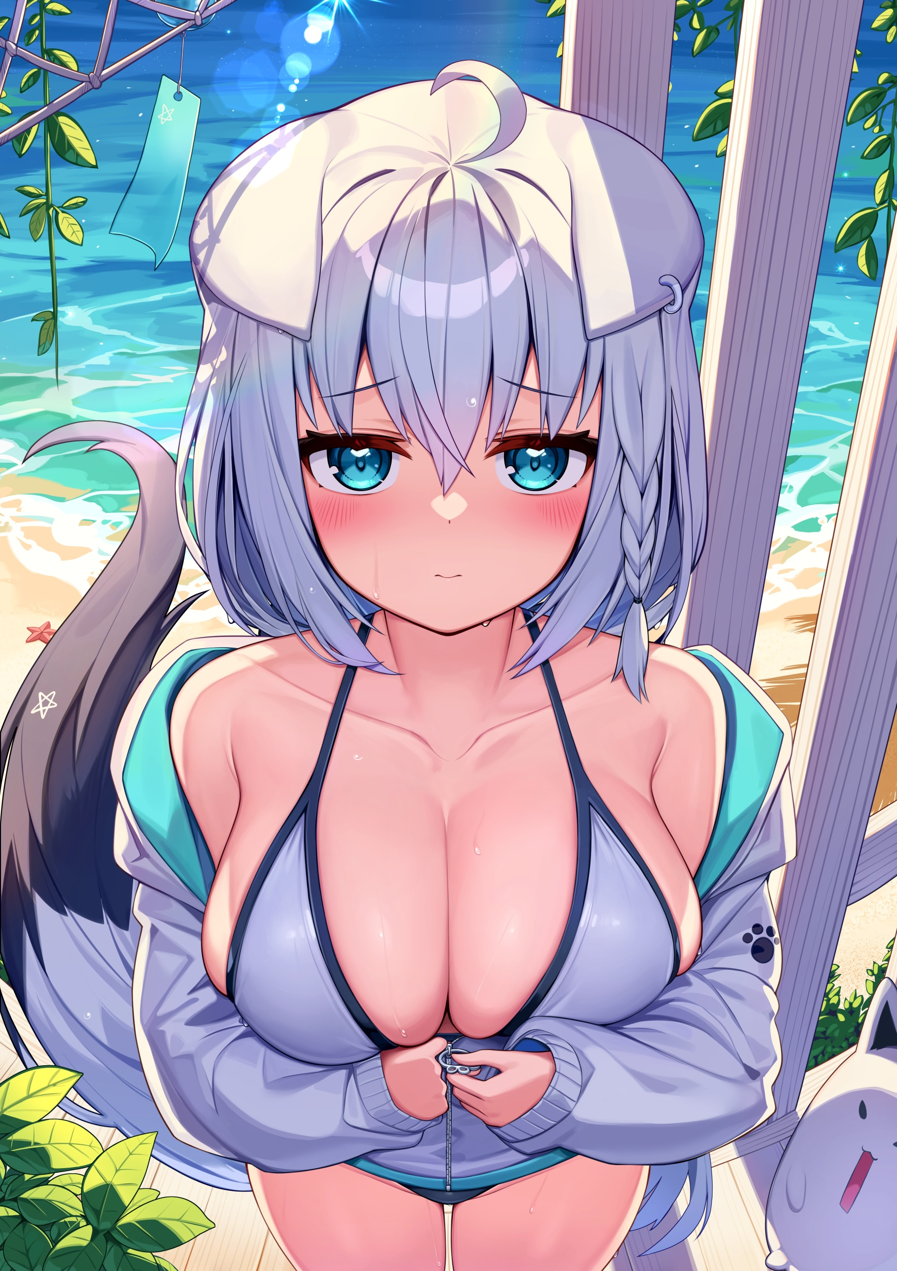 Fubuki - Anime Art, Аниме, Virtual YouTuber, Hololive, Shirakami Fubuki, Animal Ears, Хвост, Купальник, Deaver