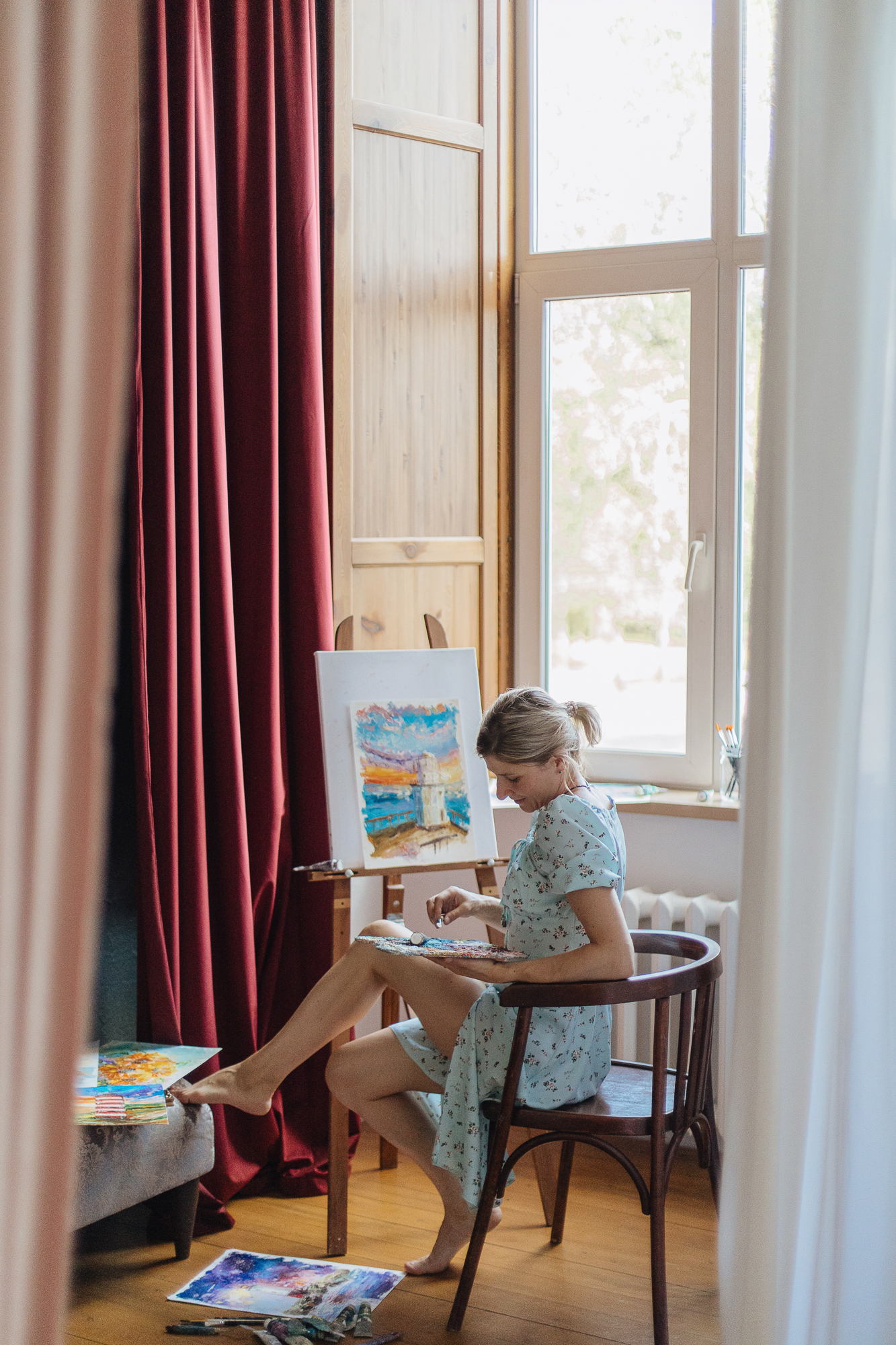 Lighthouse Day - My, Lighthouse, Painting, Oil painting, Girls, Sea, Holidays, Longpost