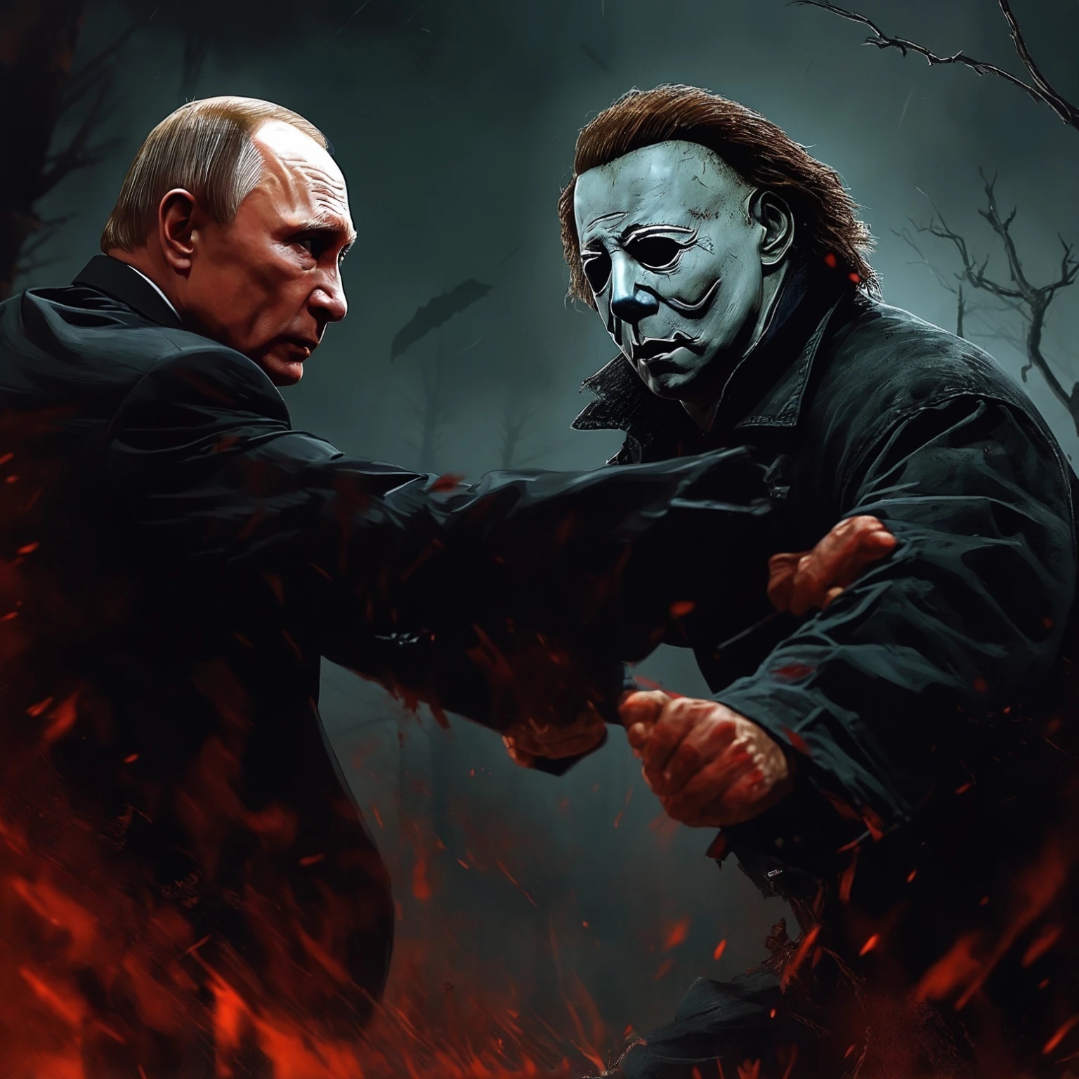 Putin against evil spirits - Horror, Neural network art, Art, Longpost