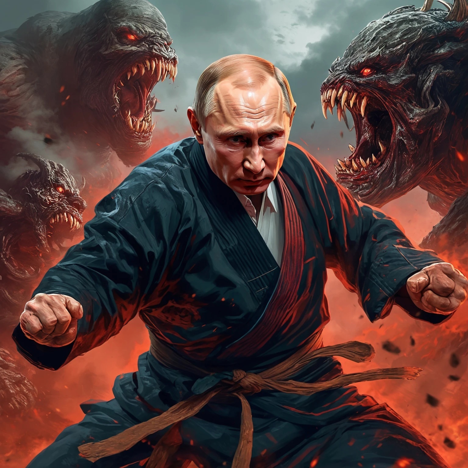 Putin against evil spirits - Horror, Neural network art, Art, Longpost