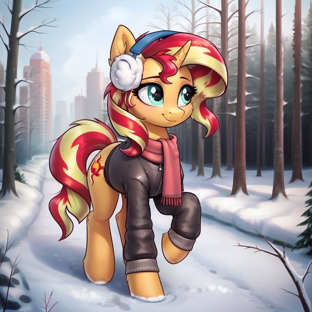 We're walking around the city! - My, Neural network art, My little pony, PonyArt, Sunset shimmer, Longpost