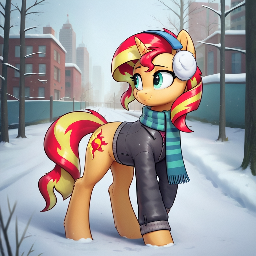 We're walking around the city! - My, Neural network art, My little pony, PonyArt, Sunset shimmer, Longpost