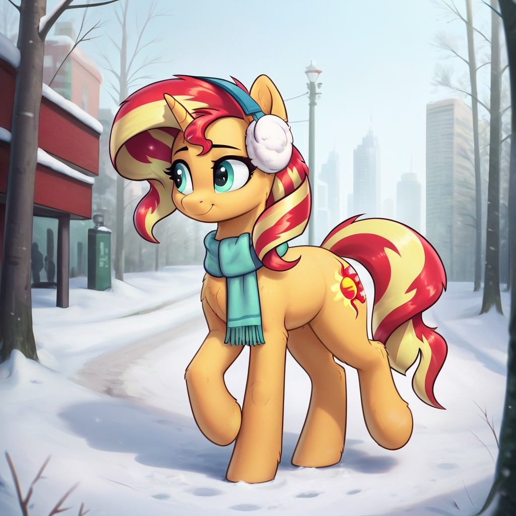 We're walking around the city! - My, Neural network art, My little pony, PonyArt, Sunset shimmer, Longpost