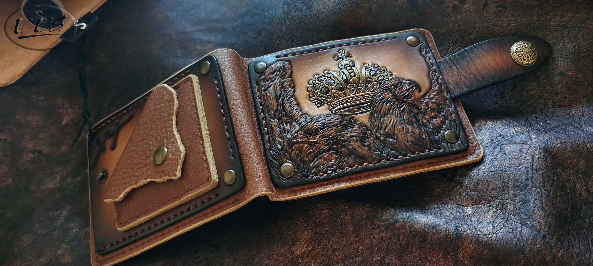 Leather wallet Imperial / Coat of Arms - My, Longpost, Handmade, Needlework without process, Accessories, Wallet, Purse, Clutch, Style, Exclusive, Leather products, Order, Natural leather, Eagle, Coat of arms